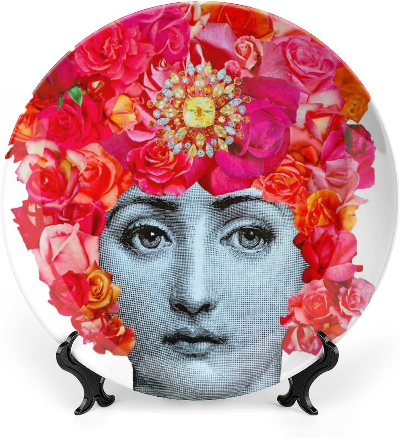 Lina Cavalieri Plate, Wall Decorative Plate, Mysterious Face Plate Wall Hanging Decoration,Including Bracket and Special Spring Hook,J (3),10inch
