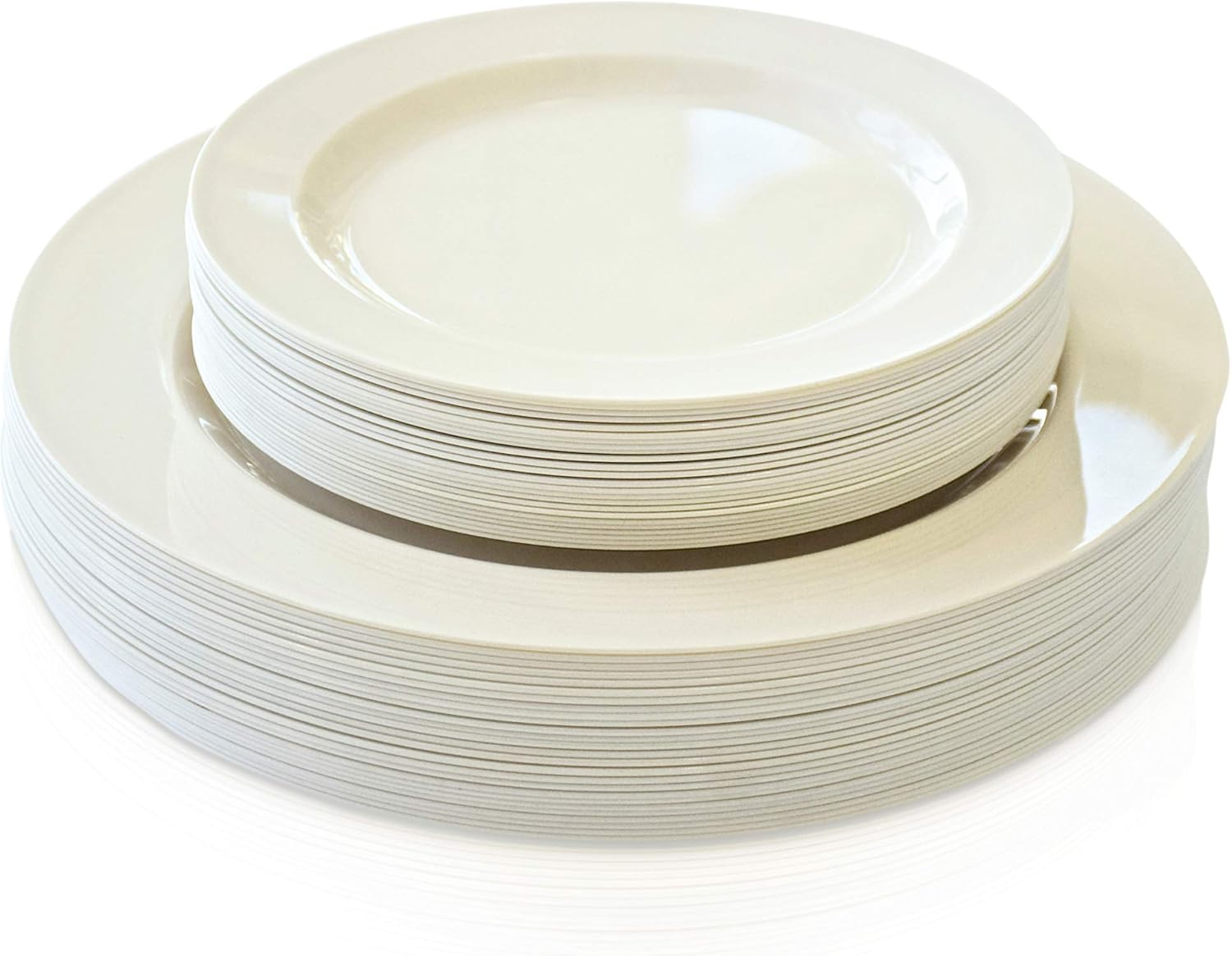 " OCCASIONS " 240 Plates Pack,(120 Guests) Heavyweight Wedding Party Disposable Plastic Plates Set -120 x 10.5'' Dinner + 120 x 7.5'' Salad/Dessert (Plain Ivory)