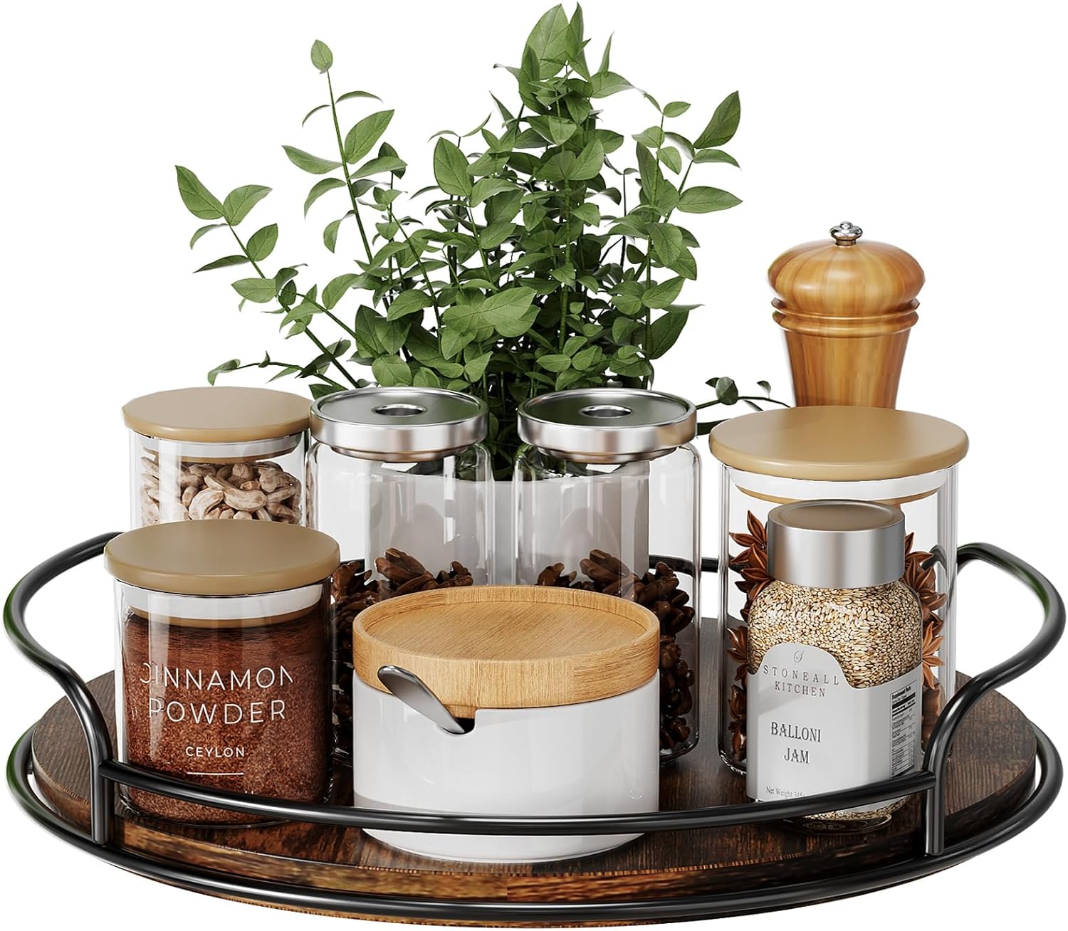 LAMU 10'' Lazy Susan Organizer, Wooden Lazy Susan Turntable for Cabinet, Table Top, Kitchen, Pantry, Bathroom Countertop Organizer, 1 Pack