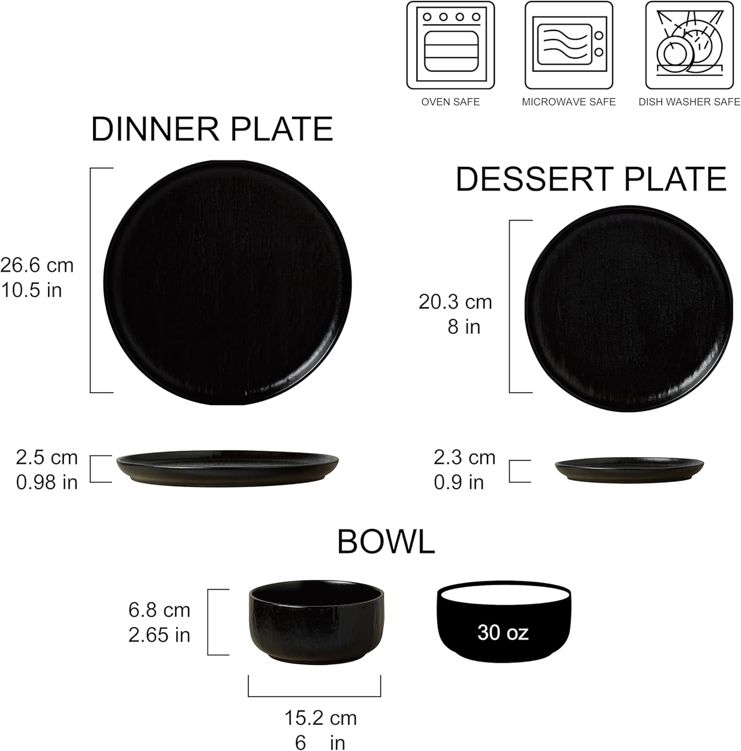 Joseph Sedgh Collection “Ari" 12-piece Stoneware Dinnerware Set with Protective Glaze Finish, Service for 4, Matt Black