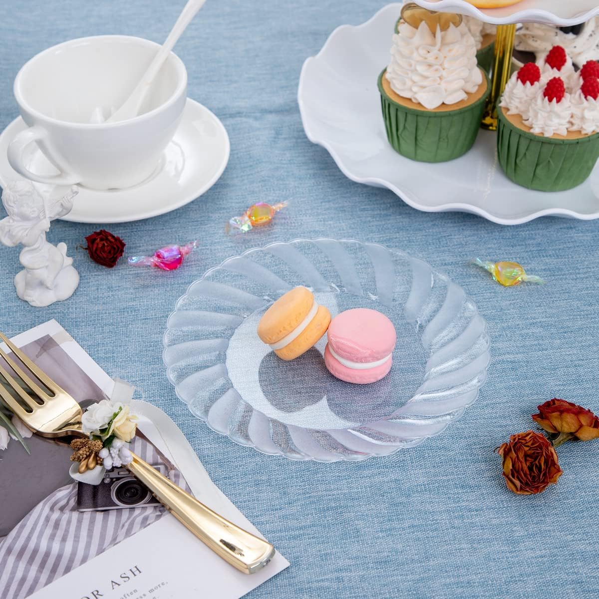 YOUBET 60Pieces Clear Dessert Plates - Clear Plastic Plates - 6.5inch Party Essentials Appetizer Plates - Premium Clear Disposable Fancy Plates for Wedding and Party