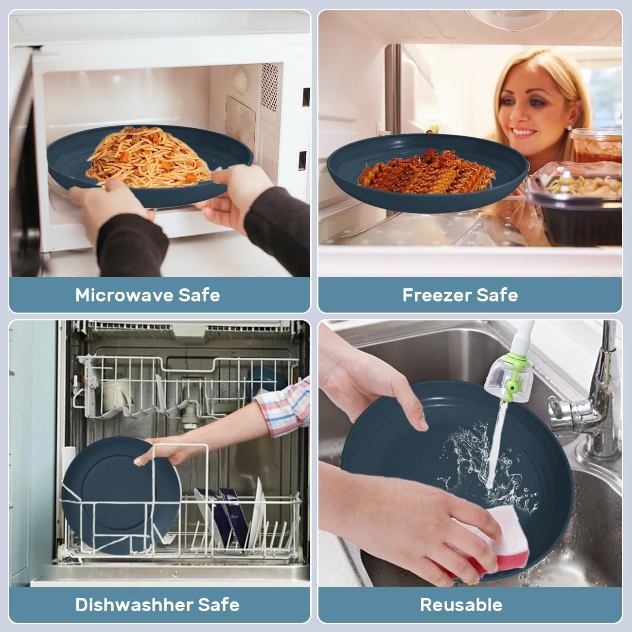 Wheat Straw Dinnerware Sets - SGAOFIEE 36 Piece Unbreakable Dinnerware Sets, Reusable Wheat Straw Plates and Bowls Sets, Travel Camping Cutlery Set, Dishwasher Microwave Safe Dinnerware-Blue