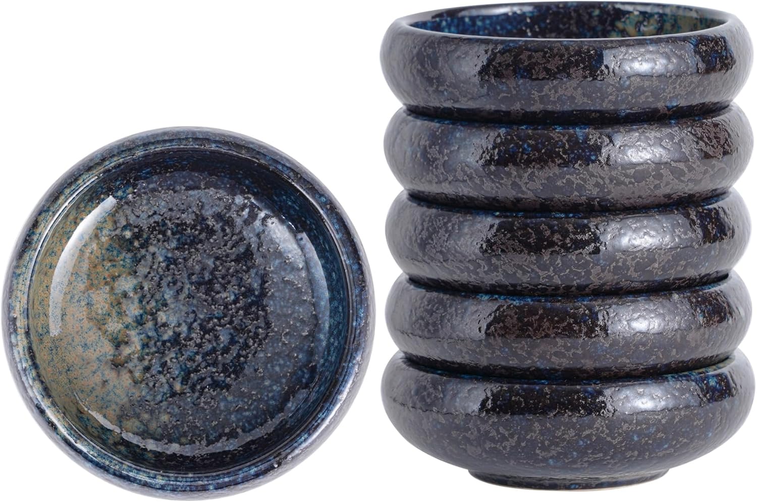 Uaral Soy Sauce Dishes Sushi Dipping Bowl Pinch Bowl Stoneware Small Serving Dish Set 3.75 Inch(4.5 oz,Nebula Blue)