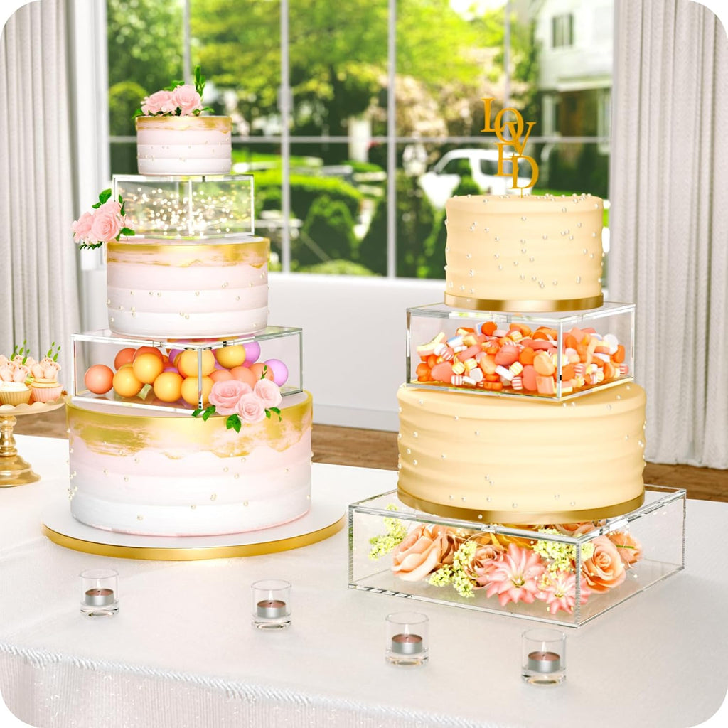 2PCS Clear Acrylic Cake Stand, Fillable Cake Box Riser Cake Tier, Squa ...