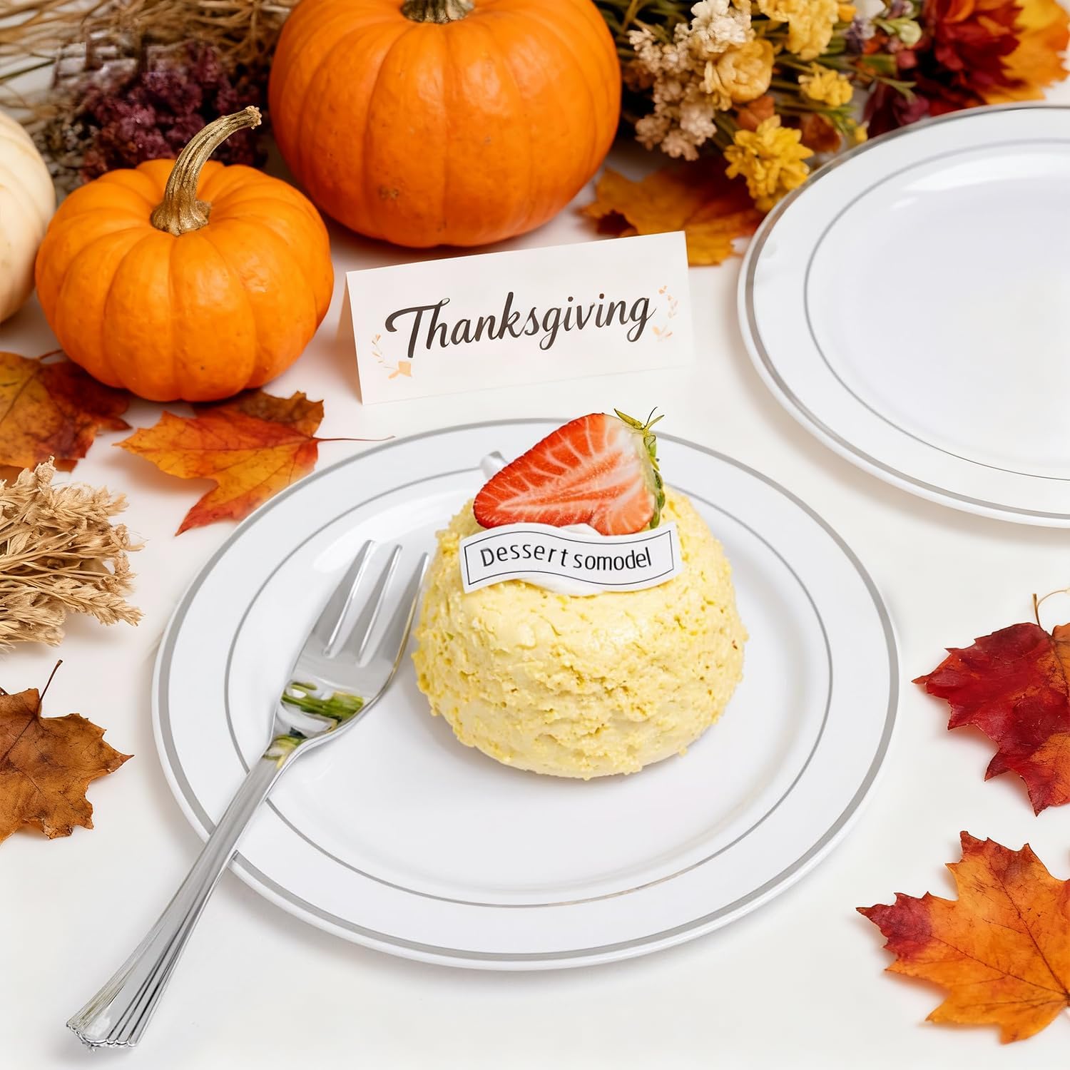 WELLIFE 240PCS Silver Plastic Dessert Plates - Includes 120PCS Silver Forks, 120PCS 6.3 Inch Salad & Appetizer Plates - Perfect for Weddings & Parties