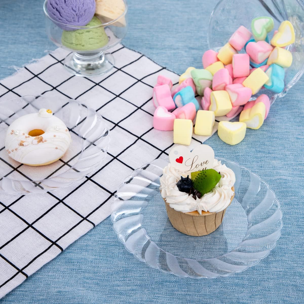 YOUBET 60Pieces Clear Dessert Plates - Clear Plastic Plates - 6.5inch Party Essentials Appetizer Plates - Premium Clear Disposable Fancy Plates for Wedding and Party