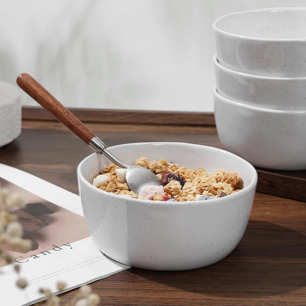 6inch Ceramic Bowl Sets,Stoneware Kitchen Bowl,Porcelain Bowls Set of 4 for Soup, Cereal, Oatmeal, Fruit, Rice - Dishwasher & Microwave Safe,White