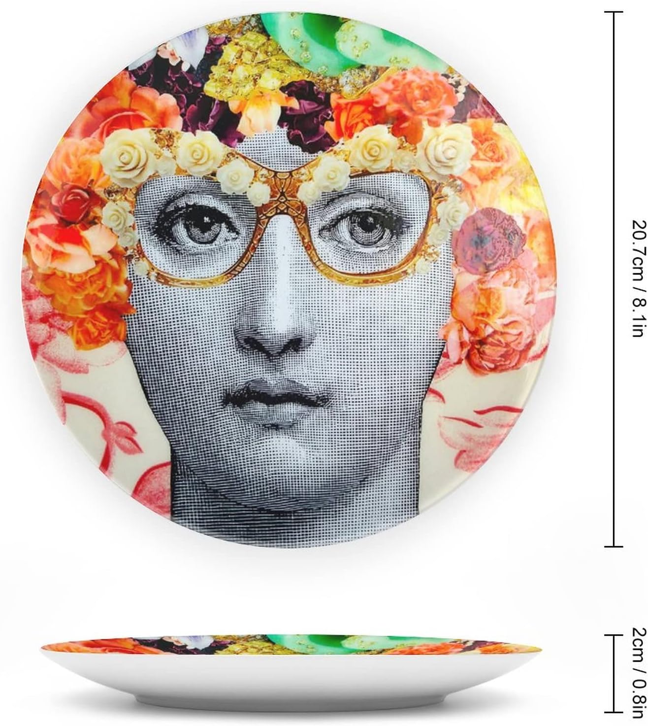 Lina Cavalieri Plate, Wall Decorative Plate, Mysterious Face Plate Wall Hanging Decoration,Including Bracket and Special Spring Hook,J (15),8inch