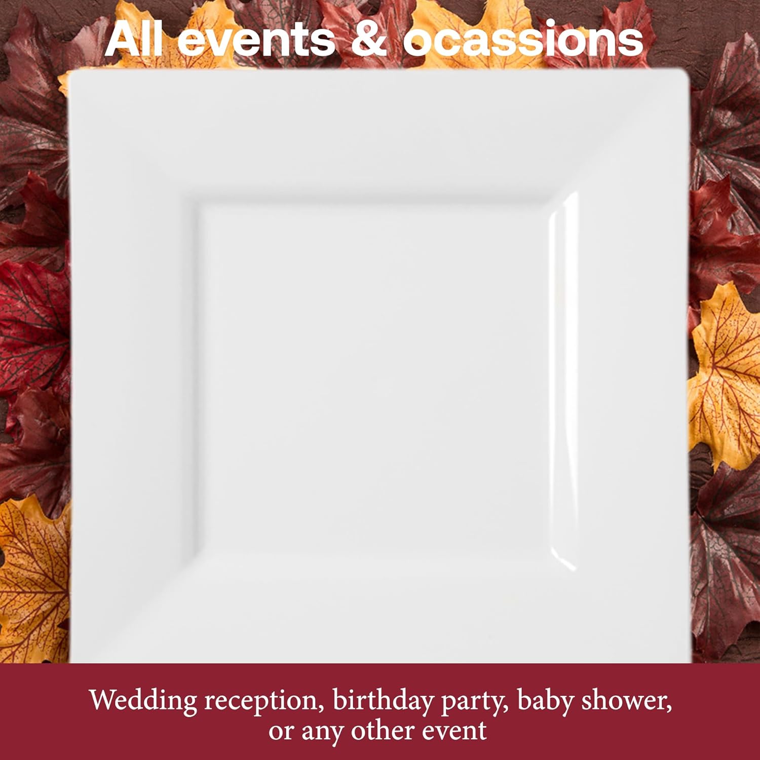 Smarty Had A Party 120 Disposable Plastic Dessert Plates, Fancy Square White Salad Plates, 6.5" for Appetizers and Cake, Heavy Duty Bulk Party Supplies for All Occasions