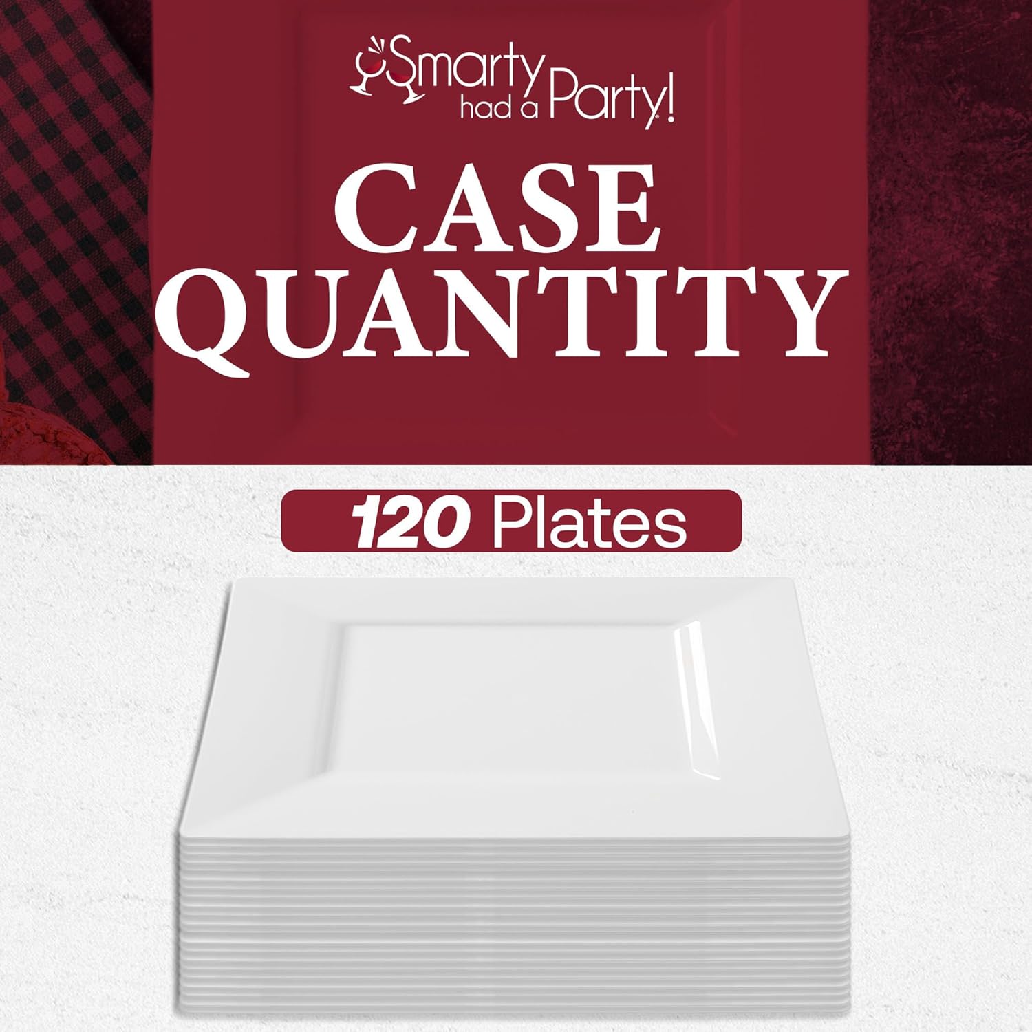 Smarty Had A Party 120 Disposable Plastic Dessert Plates, 8" Heavy Duty Square White Salad Plates for Appetizers and Buffets, Bulk Supplies for Events and all Occasions