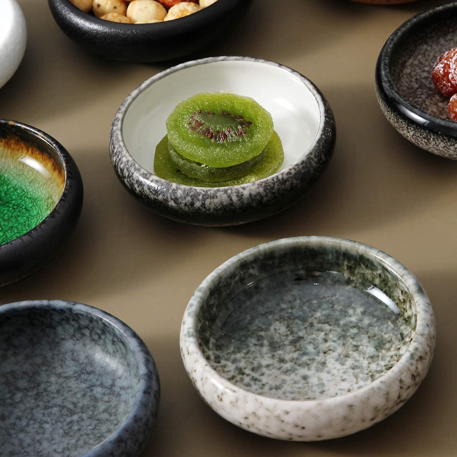 Uaral Soy Sauce Bowls Dipping Sauce Dish Ceramic Pinch bowl Japanese Dishes 3.75 Inch Set of 6 (Emerald Green)