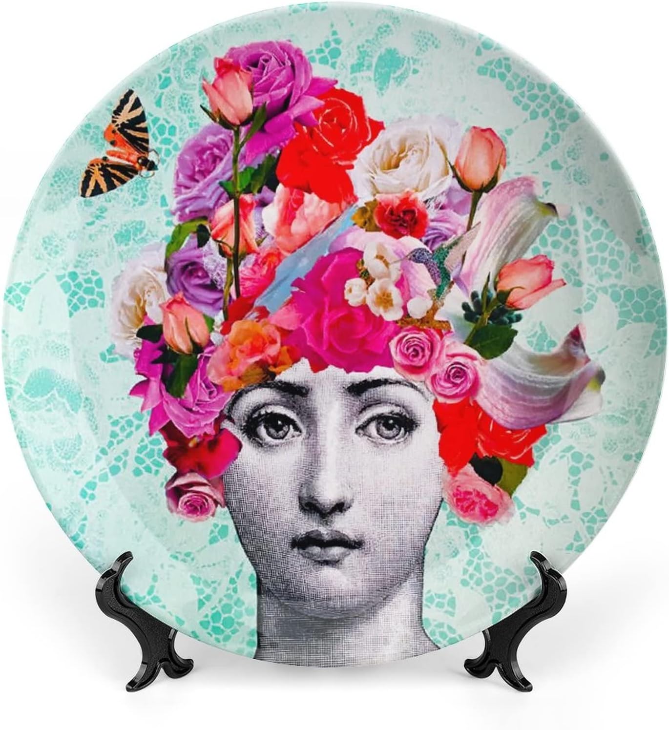 Lina Cavalieri Plate, Wall Decorative Plate, Mysterious Face Plate Wall Hanging Decoration,Including Bracket and Special Spring Hook,J (19),8inch