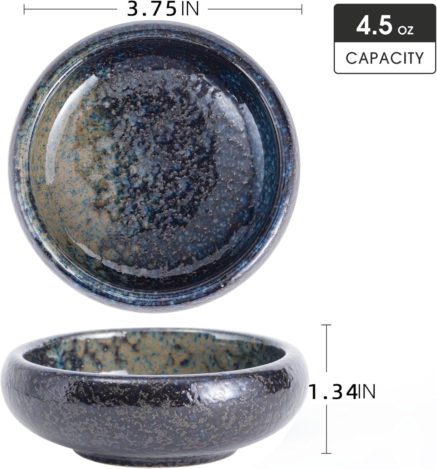 Uaral Soy Sauce Dishes Sushi Dipping Bowl Pinch Bowl Stoneware Small Serving Dish Set 3.75 Inch(4.5 oz,Nebula Blue)