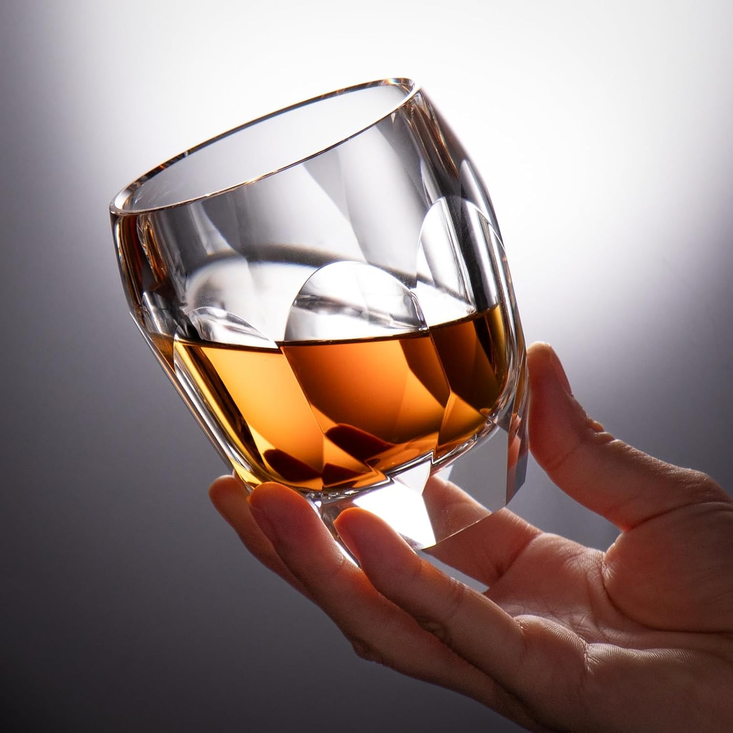 KAMMAK Crystal Whiskey Glasses Set of 2, Luxury 7.44oz Old Fashioned Glasses Stemless, Handcrafted Cocktail Glasses, Hand Blown Scotch Cup for Women, Men Gift for Bourbon Barware, Home Bar