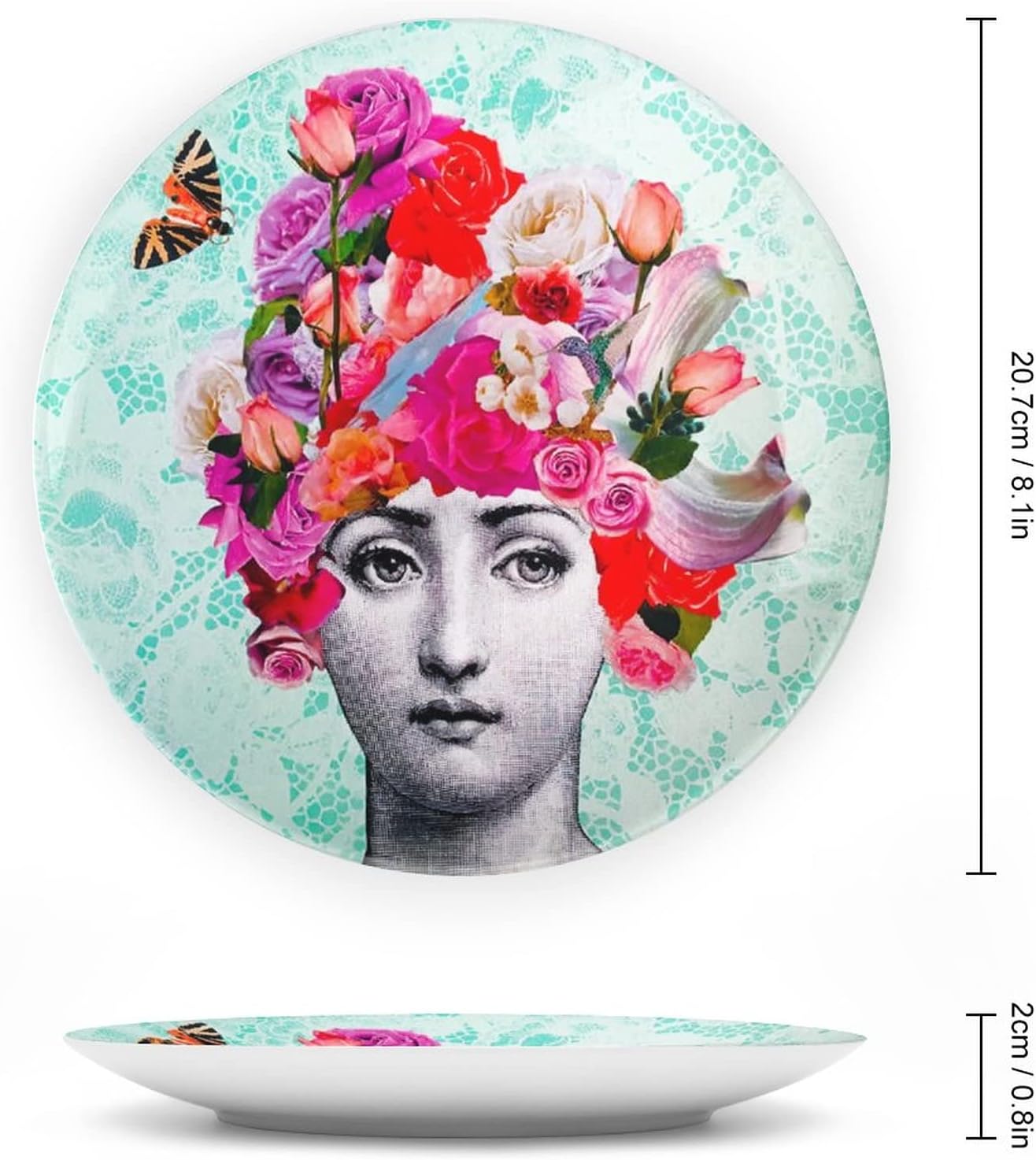 Lina Cavalieri Plate, Wall Decorative Plate, Mysterious Face Plate Wall Hanging Decoration,Including Bracket and Special Spring Hook,J (19),8inch