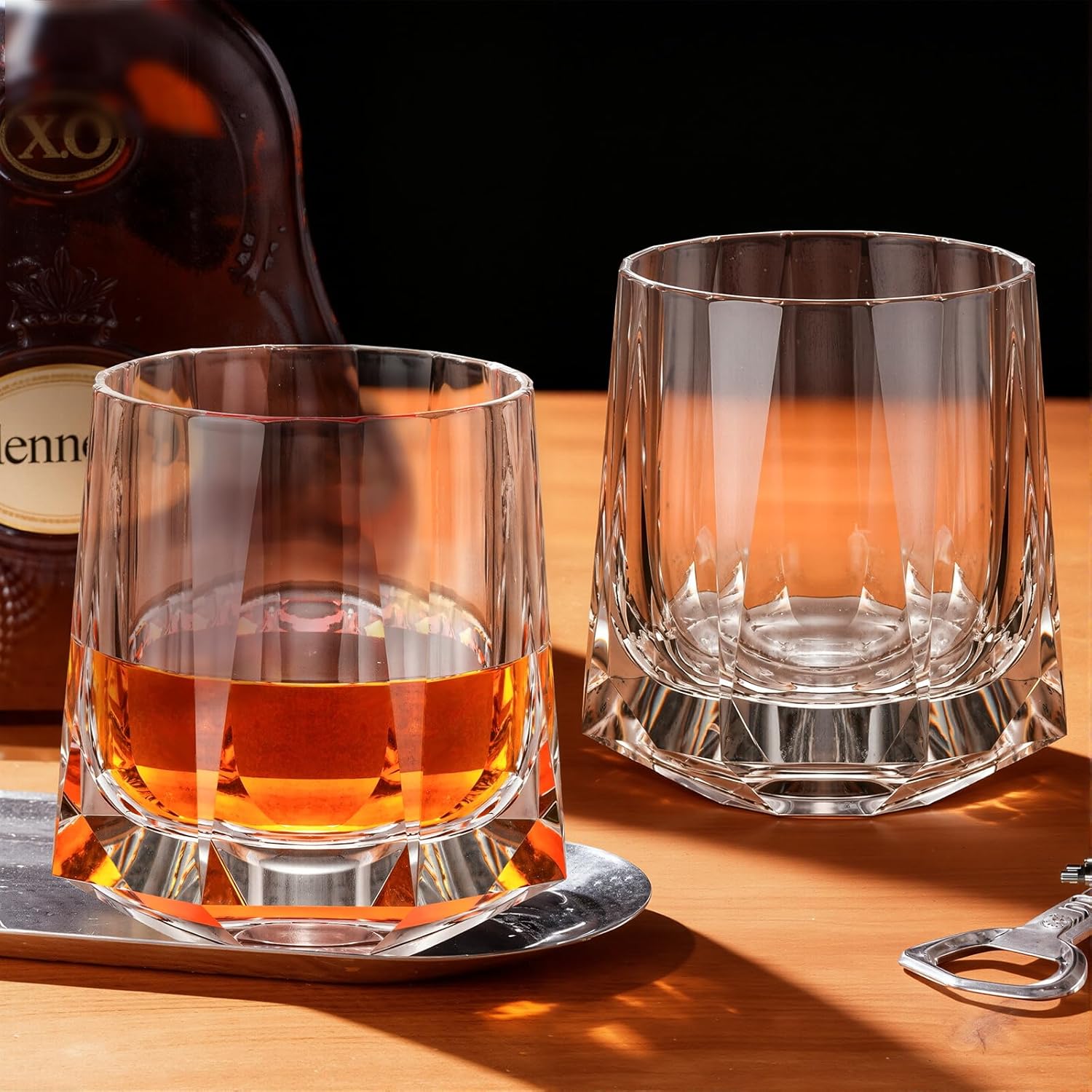 KAMMAK Crystal Old Fashioned Glass Set of 2, 8.79 oz (260ml) Hand Blown Whiskey Glasses, Tumbler with Delicate Rim & Weighted Base, Lead-Free Barware for Scotch, Bourbon, Cocktail