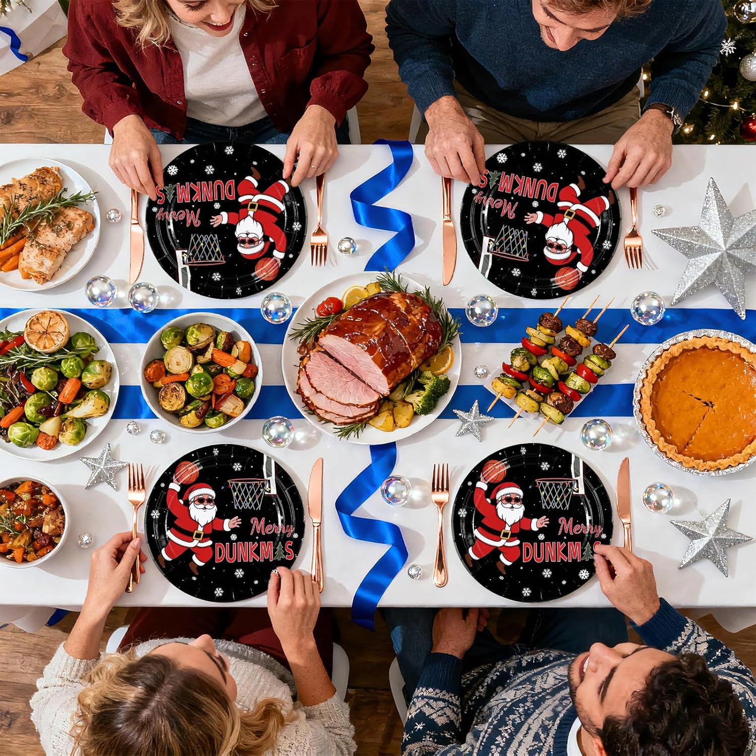 50Pcs Christmas Basketball Paper Plates 9''Heavy Duty Merry Dunkmas Santa Claus Basketball Disposable Plates Christmas Ugly Dessert Plate for Funny Xmas Holiday Basketball Fans Party Decorations