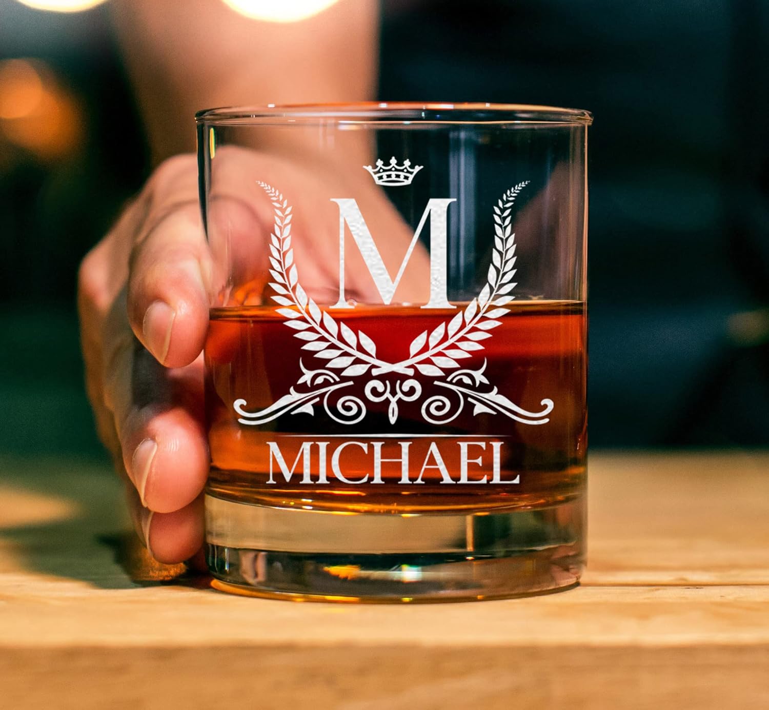 Personalized Set Of 4 Whiskey Glasses For Men and Women, 11oz Old Fashioned Rack Glass Birthday Gift For Him and Her, Customized Engraved Etched Monogram Rocks Cocktail Glass, Father's Day