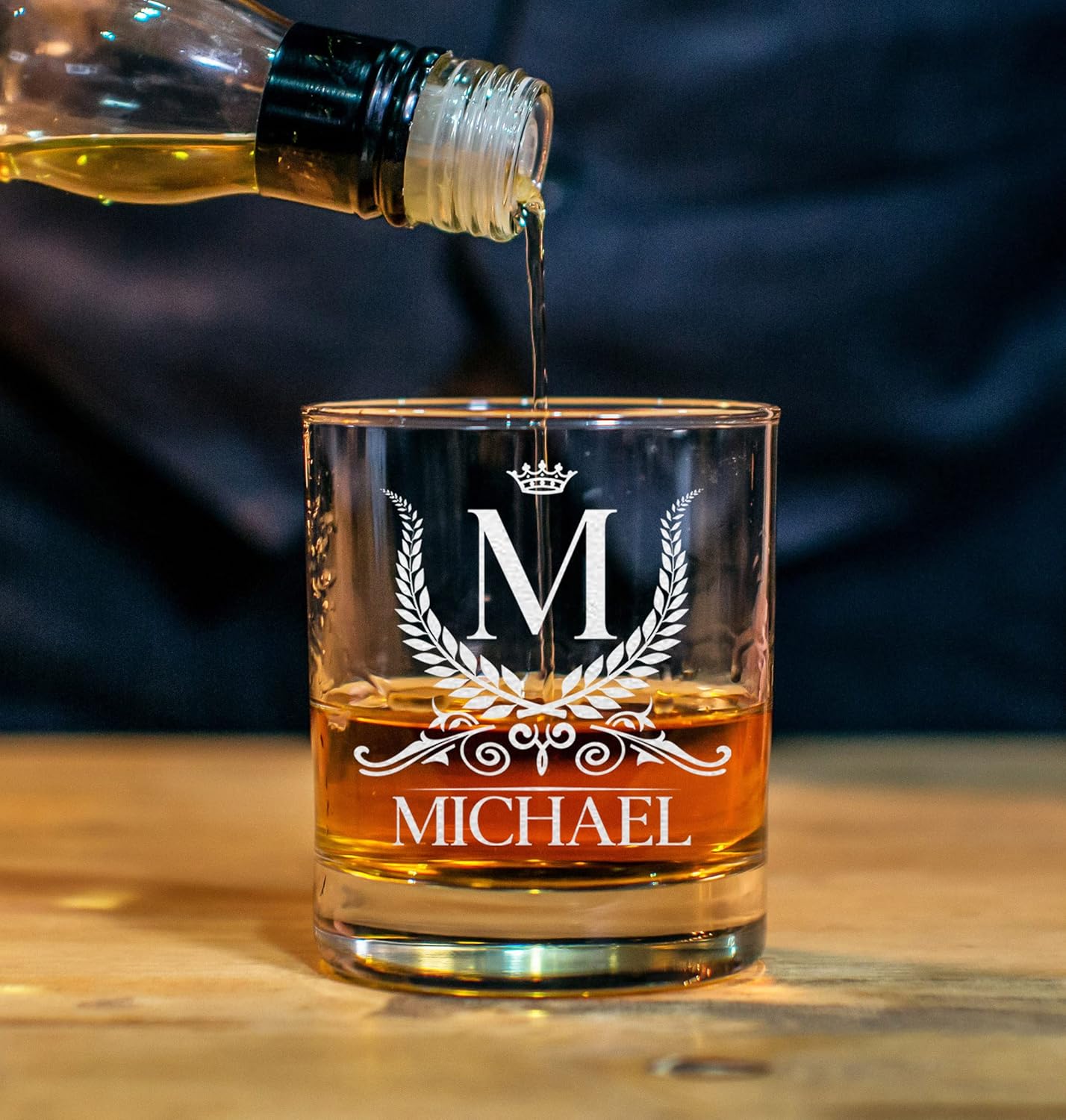 Personalized Set Of 4 Whiskey Glasses For Men and Women, 11oz Old Fashioned Rack Glass Birthday Gift For Him and Her, Customized Engraved Etched Monogram Rocks Cocktail Glass, Father's Day