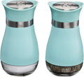 MITBAK Salt and Pepper Shakers (2-Pc. Set) Elegant w/Clear Glass Bottom | Compact Cooking, Kitchen and Dining Room Use | Classic, Refillable Design (Blue)