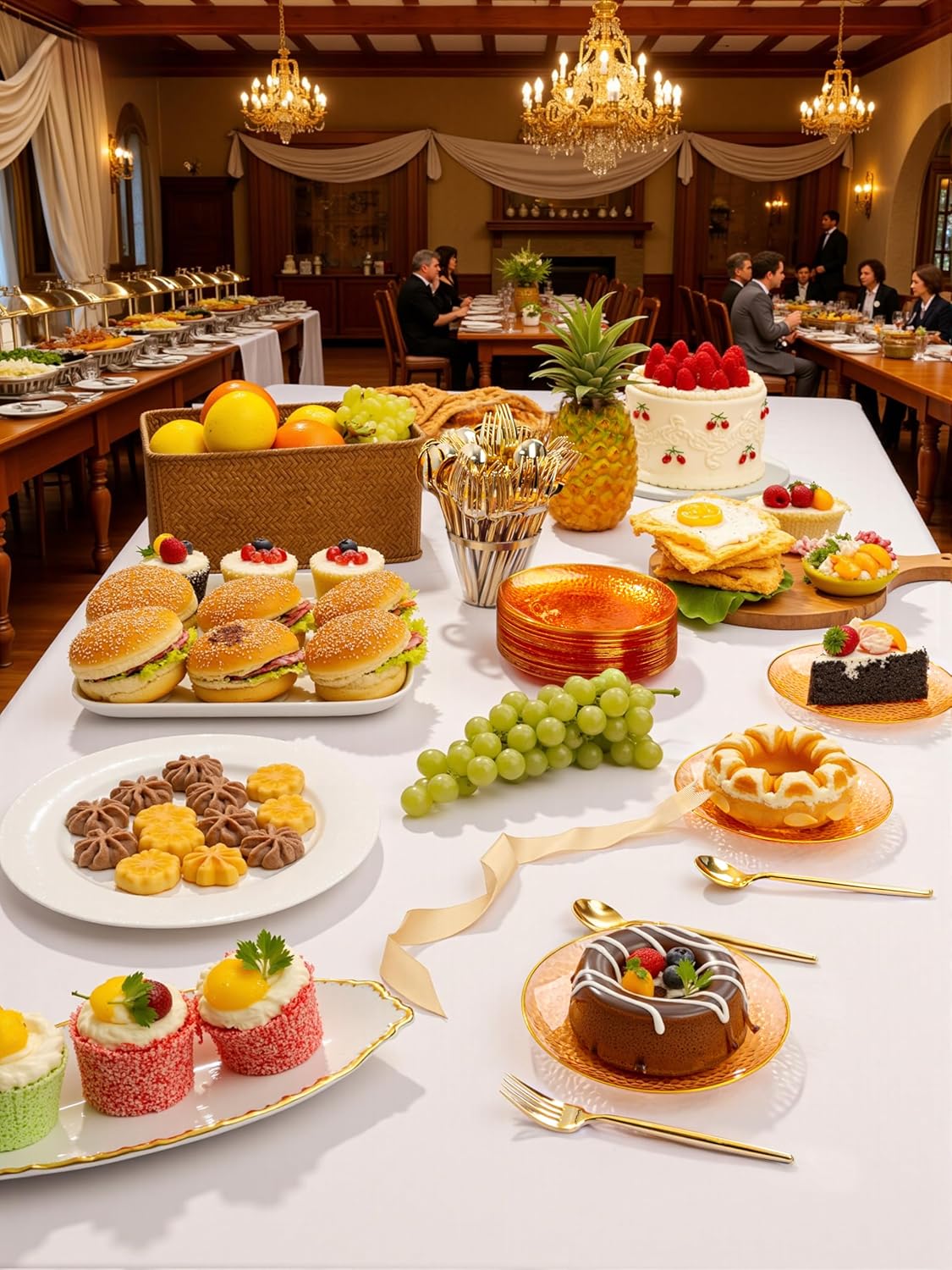 Rubtlamp 100Pcs Orange Gold Thanksgiving Plastic Dessert Plates, 6Inch Small Hammered GoId Disposable Cake Plates, Hard Appetizer Plates, Fancy Plastic Plates for Party Wedding Teatime