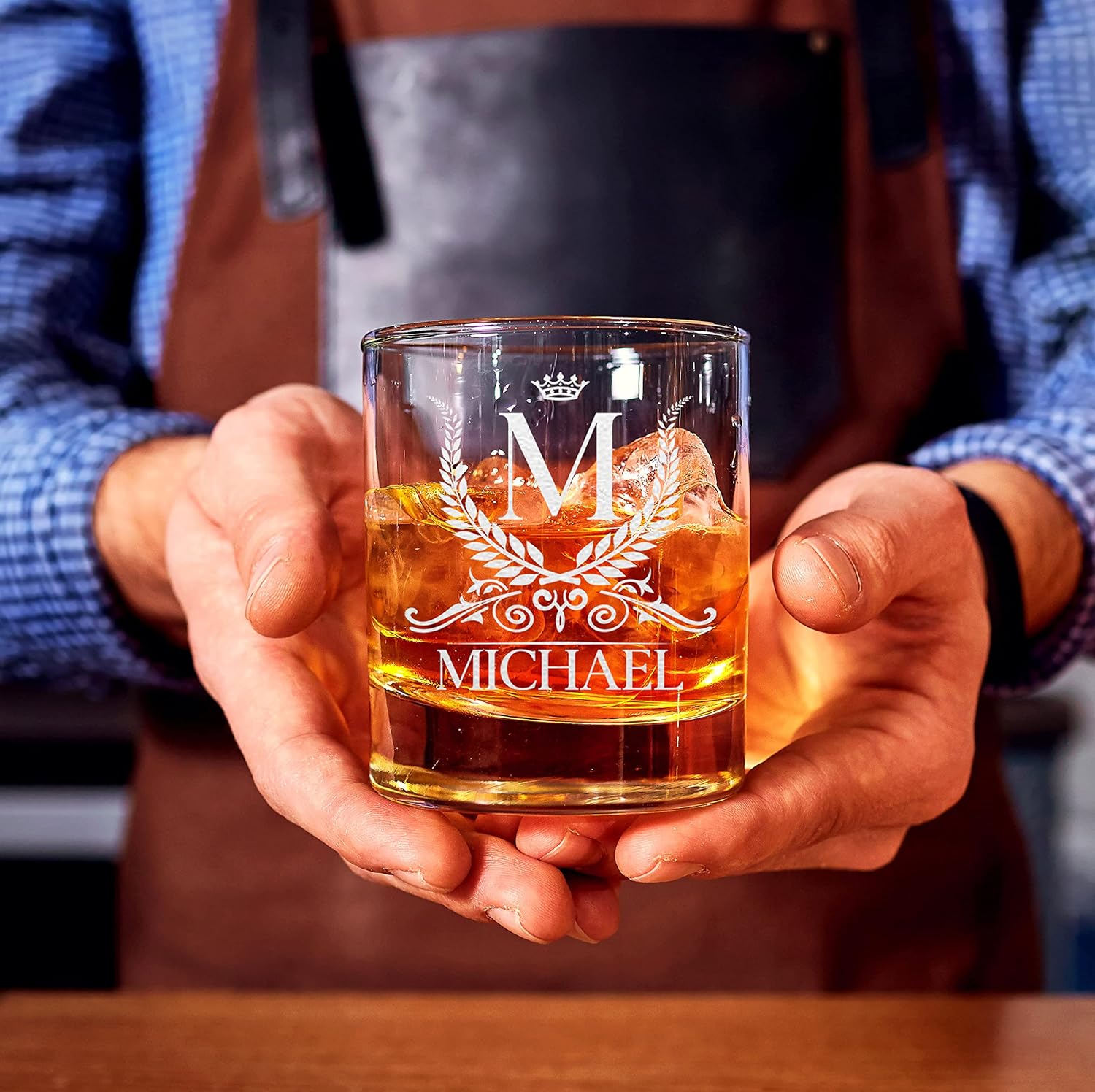 Personalized Set Of 2 Whiskey Glasses For Men and Women, 11oz Old Fashioned Rack Glass Birthday Gift For Him and Her, Customized Engraved Etched Monogram Rocks Cocktail Glass, Father's Day