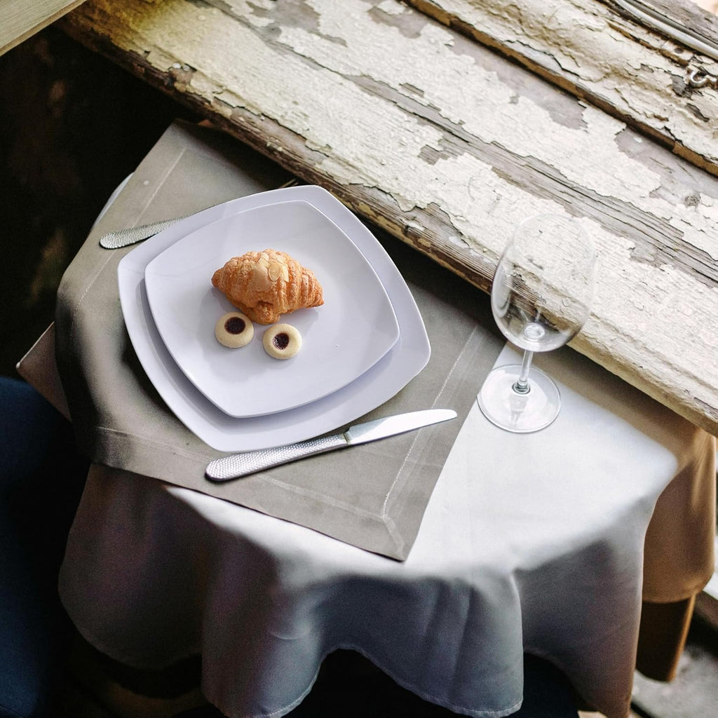 Melamine Dinnerware Sets, Square Dinnerware Sets, White Color Plates and Bowls Sets for 4, Unbreakable Dishwasher Safe BPA Free