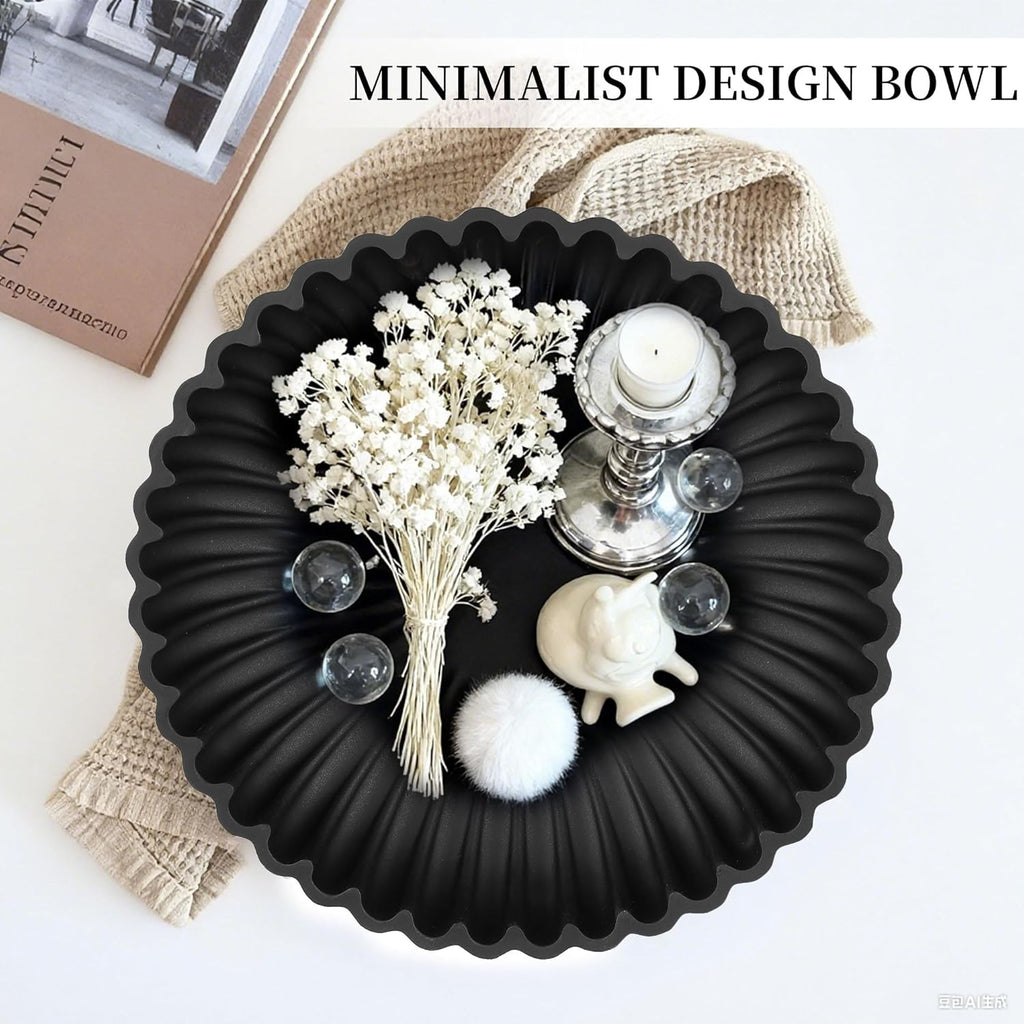 Hanobe Black Decorative Bowl Decor: Modern Resin Scalloped Ruffle Key Tray for Home Living Entryway Coffee Tables Centerpiece 9.45" Fruit Bowls for Dinning Kitchen Counter