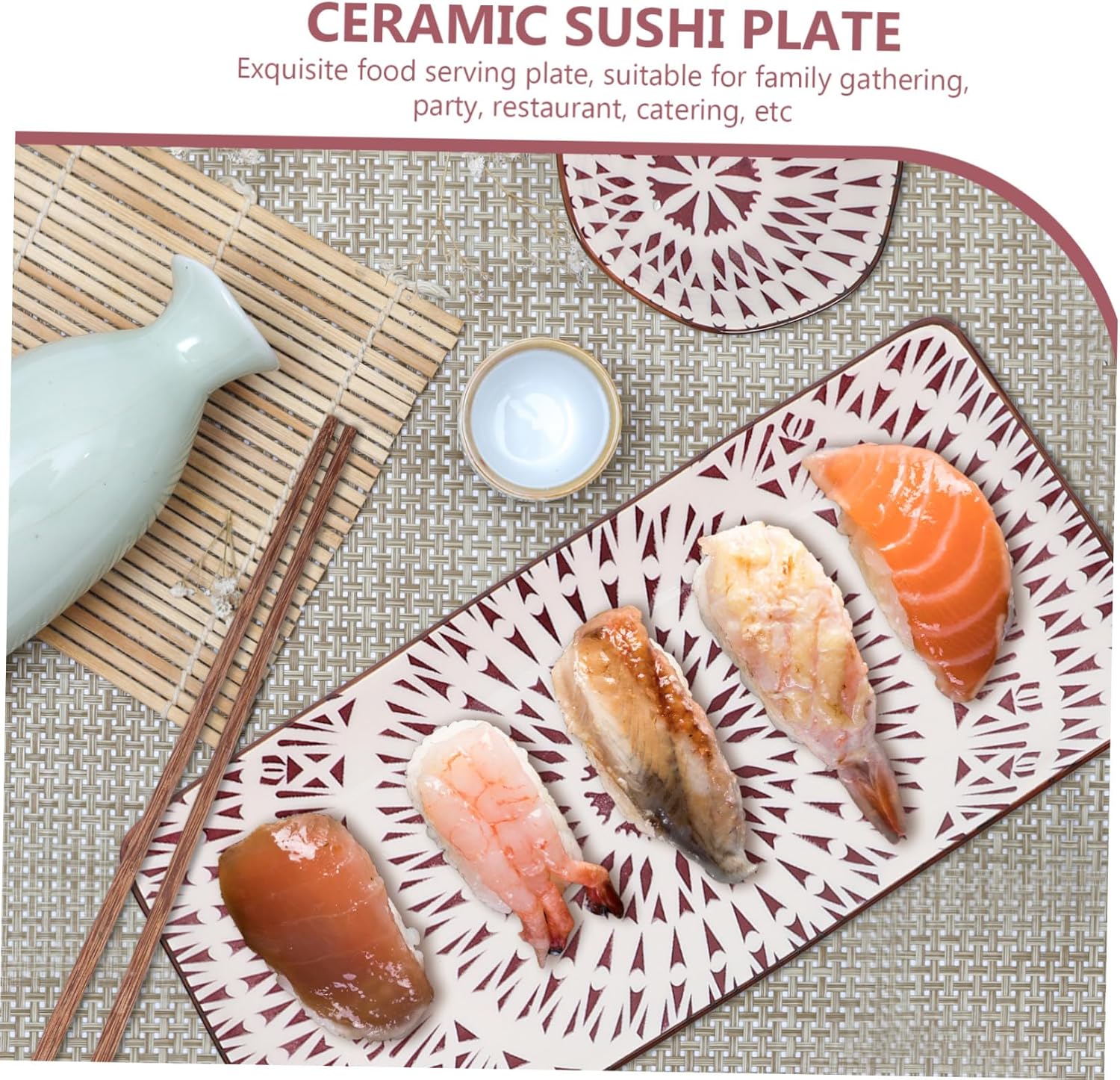 2 Sets Ceramic Sushi Plates with Soy Sauce Dishes and Chopsticks Japanese Style Decorative Serving Plates for Sushi Sashimi Snacks Lightweight Reusable for Restaurants and Parties