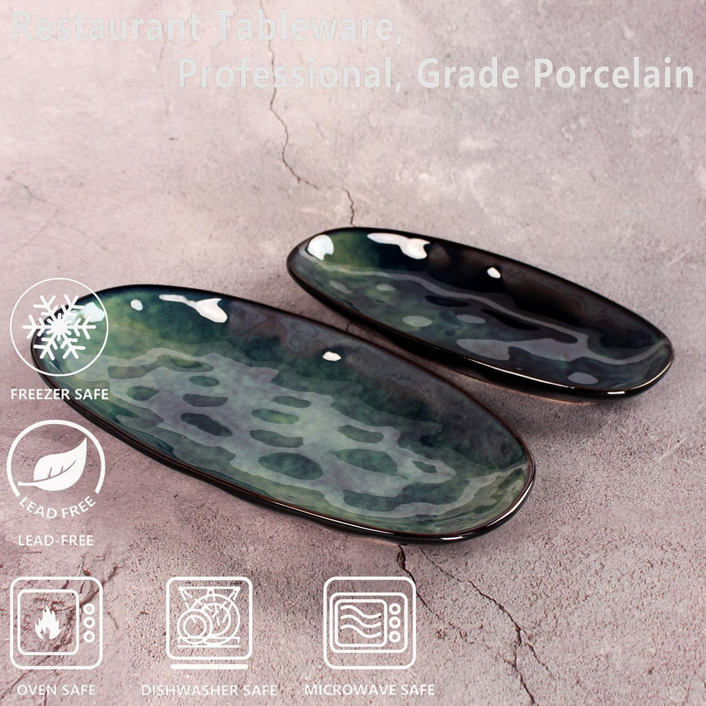 Ceramic Serving Platters - Set of 4 Oval Salad Plates for Entertaining, Modern Kitchen Dishes for Dinner, Fruit, Salad, Serving Trays, Oval Plates, 13.6 Inch