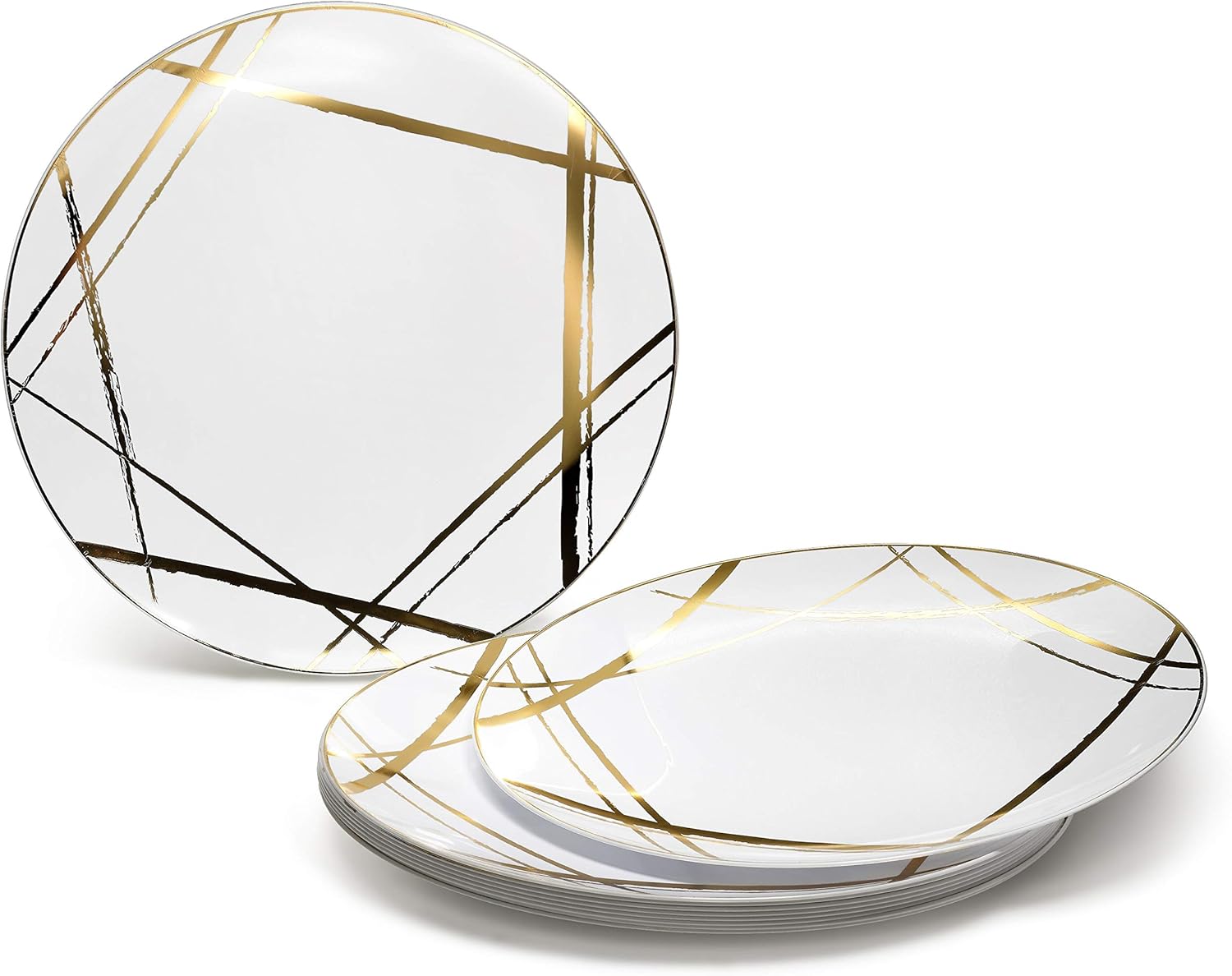 " OCCASIONS " 120 Plates Pack,(60 Guests) Premium Wedding Party Disposable Plastic Plates Set -60 x 10.25'' Dinner + 60 x 7.5'' Salad/Dessert (Monet, White & Gold)