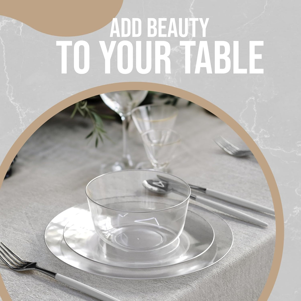 Trendables Clear Plastic Bowls - 24 Oz Set of 10 Silver Rimmed Fancy S ...