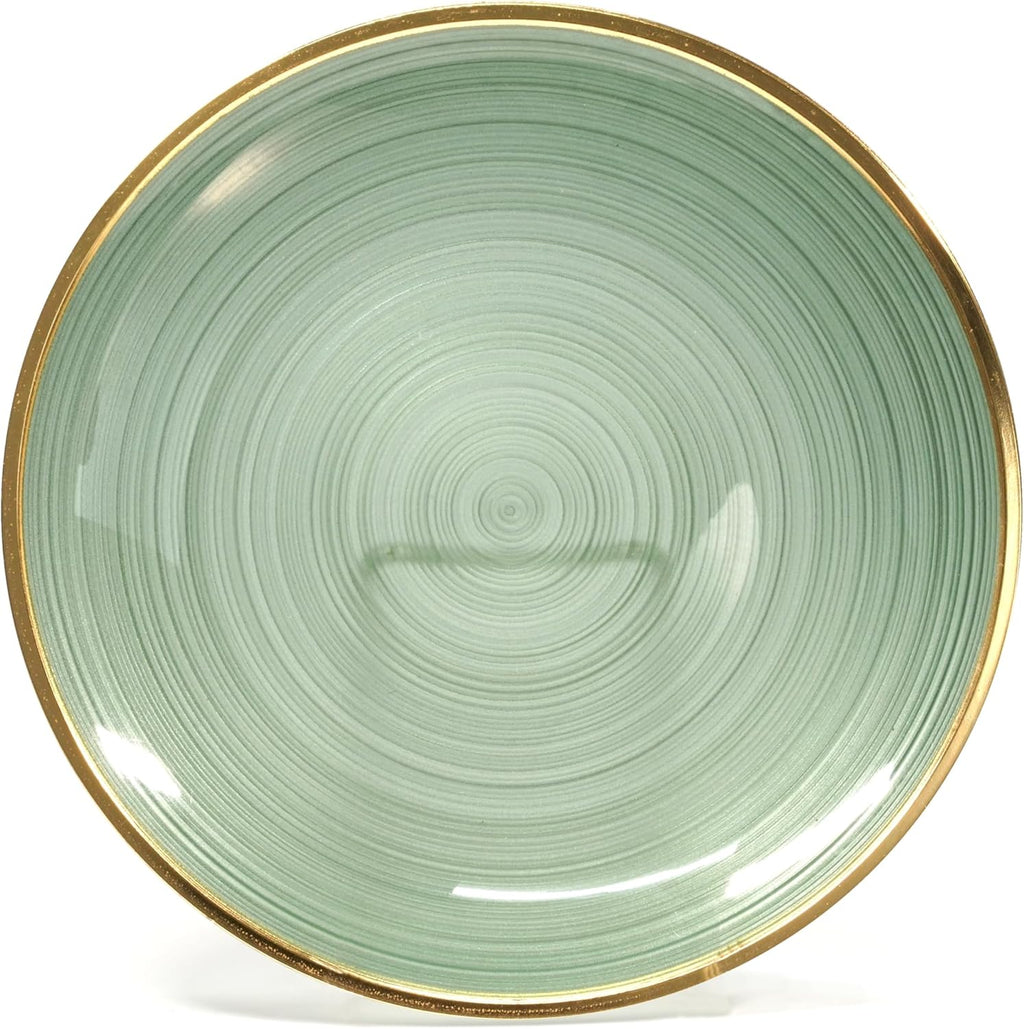 " OCCASIONS " 100 Plates Pack,(50 Guests) Premium Wedding Party Disposable Plastic Plates Set -50 x 10'' Dinner + 50 x 7'' Salad/Dessert (Belize in Green & Gold)