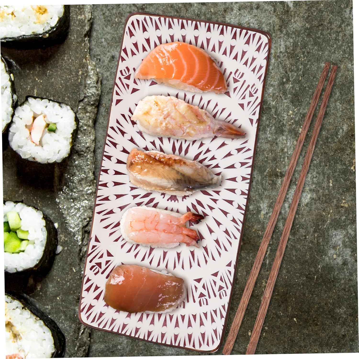 2 Sets Ceramic Sushi Plates with Soy Sauce Dishes and Chopsticks Japanese Style Decorative Serving Plates for Sushi Sashimi Snacks Lightweight Reusable for Restaurants and Parties