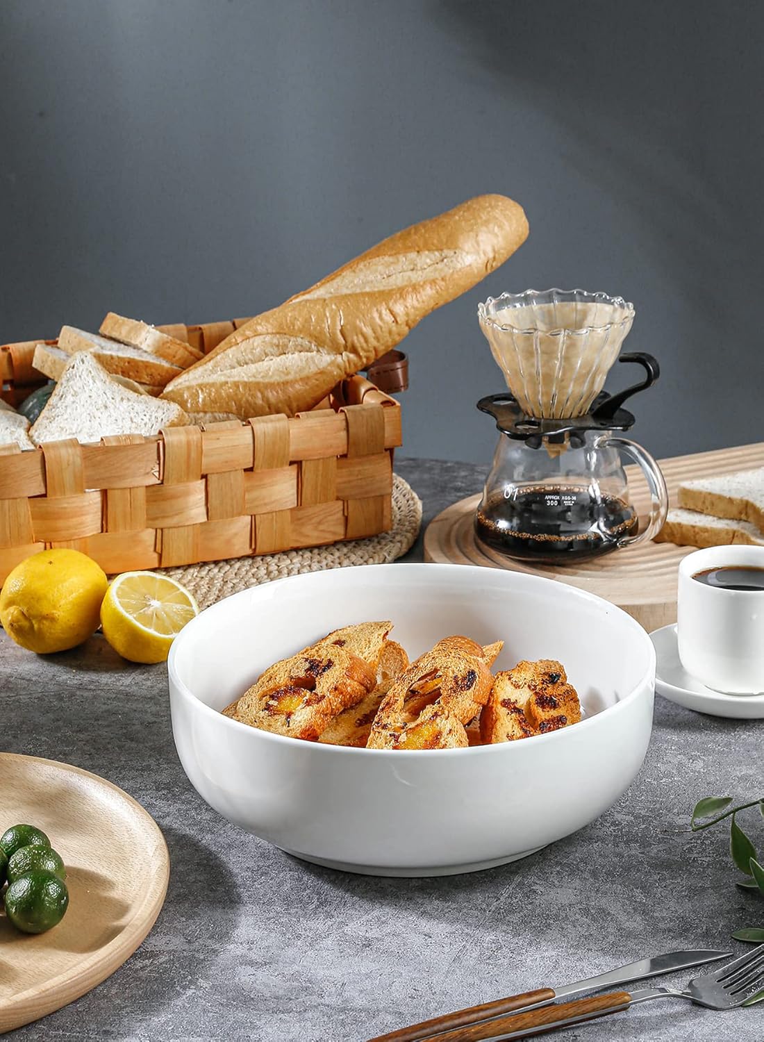 Onniyor Porcelain Big Salad Bowls, 110 ounce (10") Large Serving Bowls, Sturdy Pasta Bowl Set, Mixing Bowls for Kitchen, Dishwasher & Microwave Safe Serving Plates, Set of 2, White