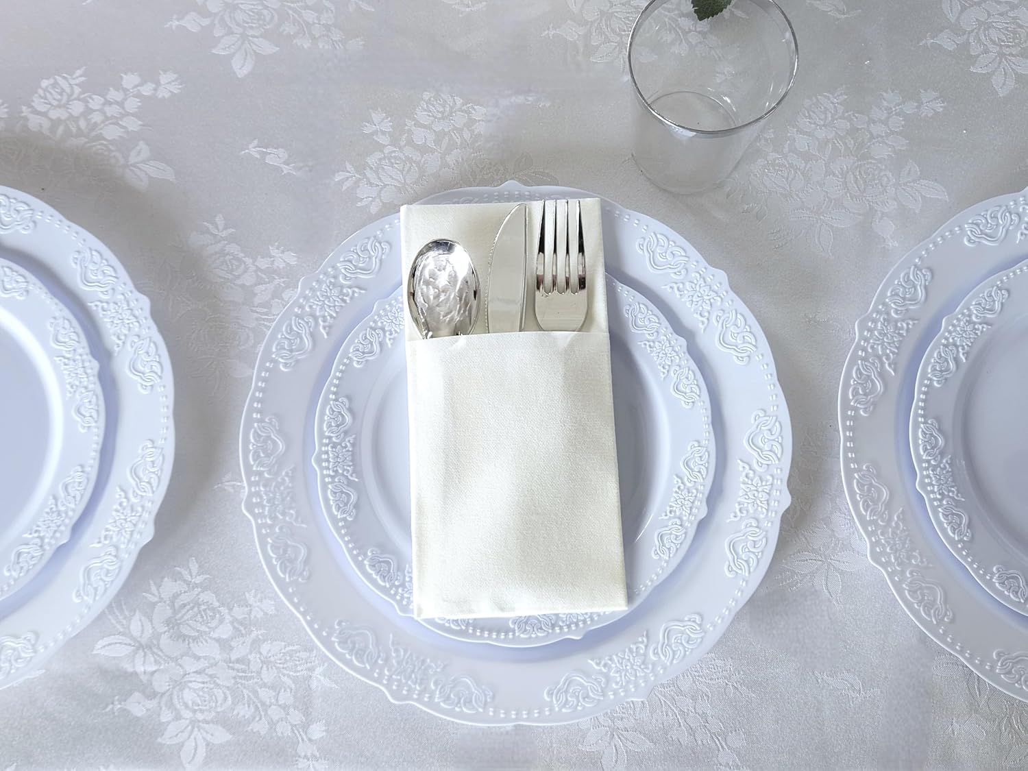 " OCCASIONS " 240 Plates Pack,(120 Guests) Vintage Wedding Party Disposable Plastic Plates Set-120x10.25'' Dinner +120x7.5'' Salad/Dessert Plate (Portofino Plain Blue)