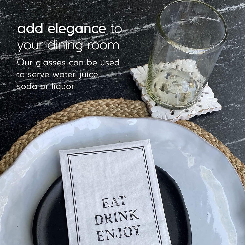 Clear 14 oz Drinking Glasses (set of 6), Hand Blown Mexican Glassware, Recycled Glass Drinking Glasses, Lead-Free, Cocktail Margarita Glasses, Wine Glasses, Shot Glasses, Whiskey Glasses (Drinking)