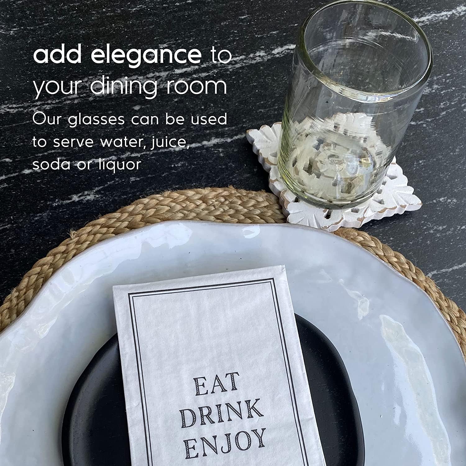 Clear 14 oz Drinking Glasses (set of 6), Hand Blown Mexican Glassware, Recycled Glass Drinking Glasses, Lead-Free, Cocktail Margarita Glasses, Wine Glasses, Shot Glasses, Whiskey Glasses (Drinking)