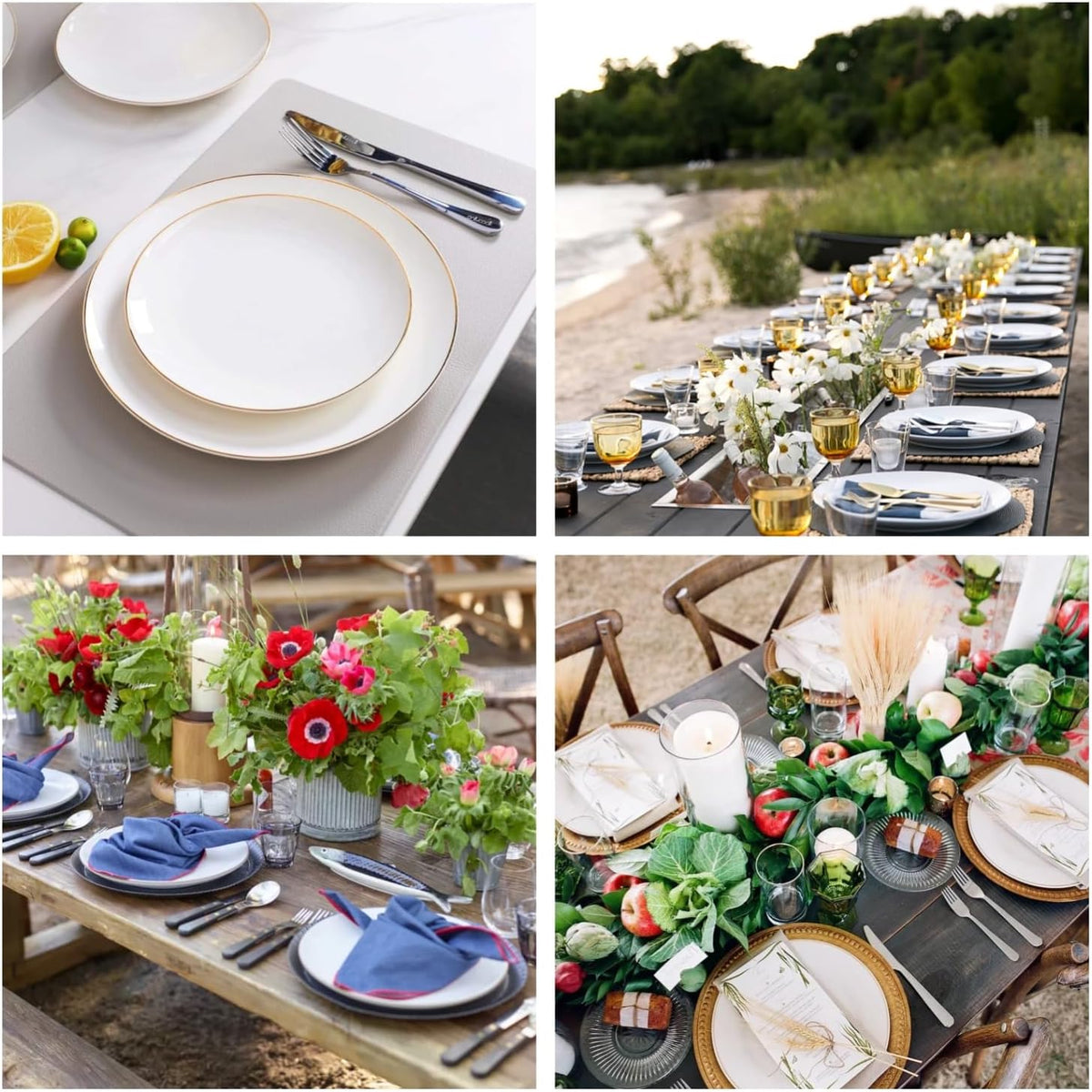 10.5” Porcelain Coupe Dinner Plates with Golden Rim, Stackable Off-Whi ...