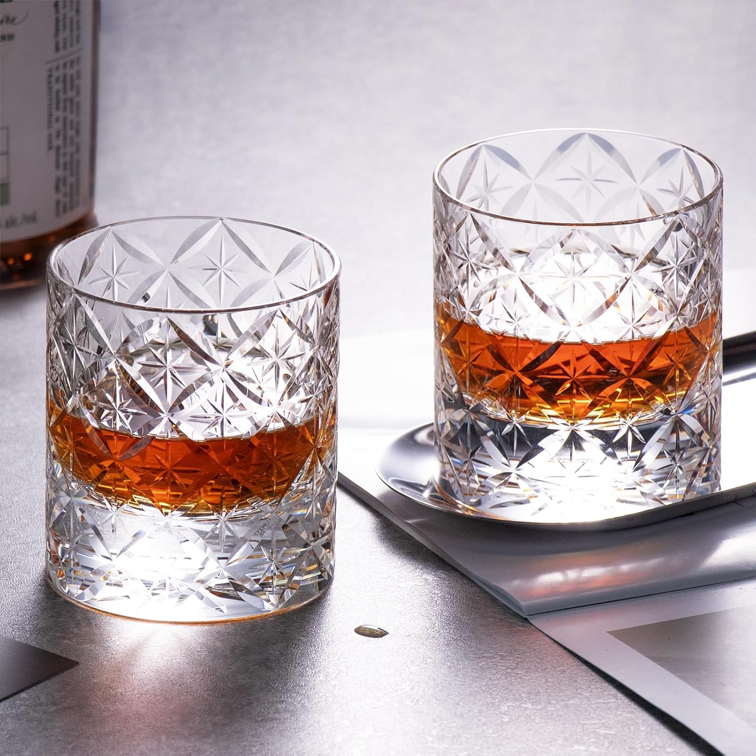 KAMMAK Crystal Whiskey Glasses Set of 2, Hand Blown 7.78oz Old Fashioned Glasses Stemless, Luxury Handcrafted Cocktail Glasses, Scotch Cup for Women, Men Gift for Rocks, Bourbon Barware, Bar