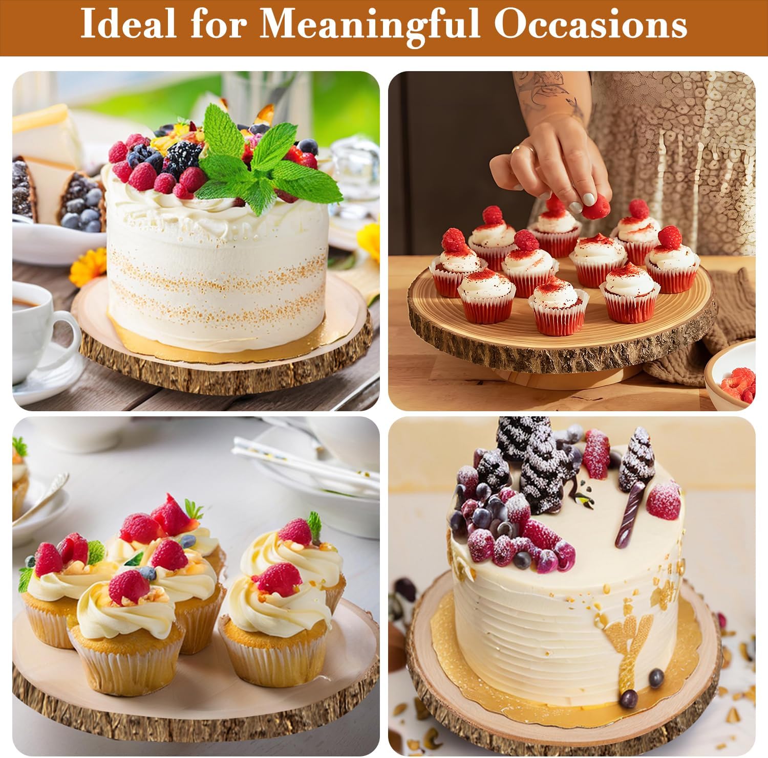 Rustic Wood Cake Stand - 11-13 Inch Wooden Slice with Legs for Elegant Wedding, Birthday, & Woodland-Themed Parties（1Pcs）