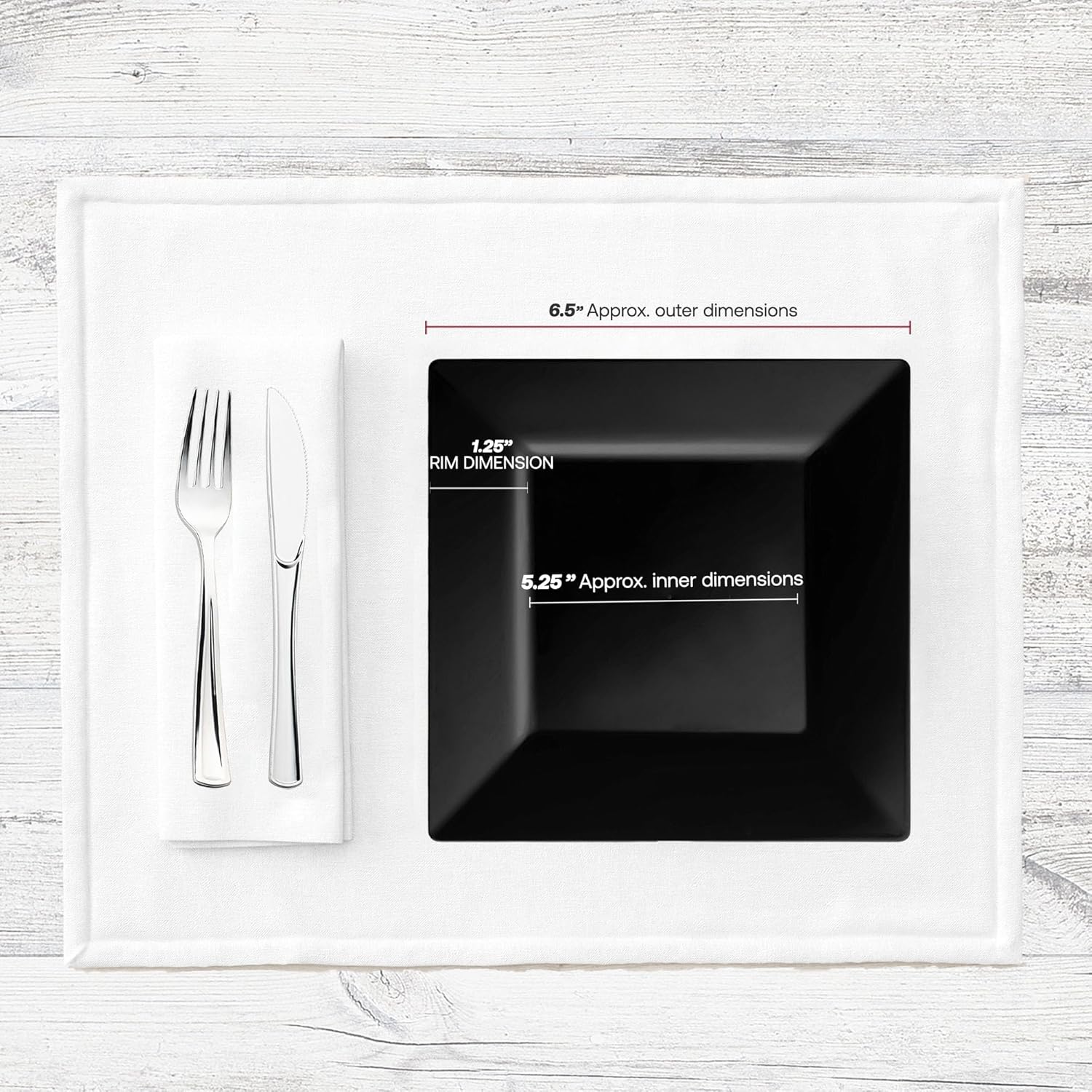 Smarty Had A Party 120 Elegant Disposable Plastic Dessert Plates, 6.5" Heavy Duty Fancy Square Black Salad Plates for Appetizers, Cakes, and Events, Bulk Party Supplies