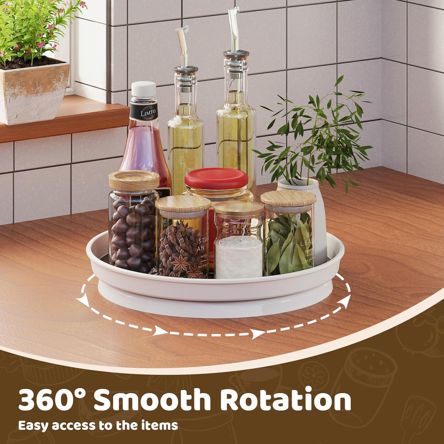 LAMU 2 Pack 10 inch Lazy Susan Organizer, Lazy Susan Turntable for Cabinet,Table Top, Fridge, Kitchen, Pantry Organizers and Storage, Rotating Serving Tray, Rustic Brown