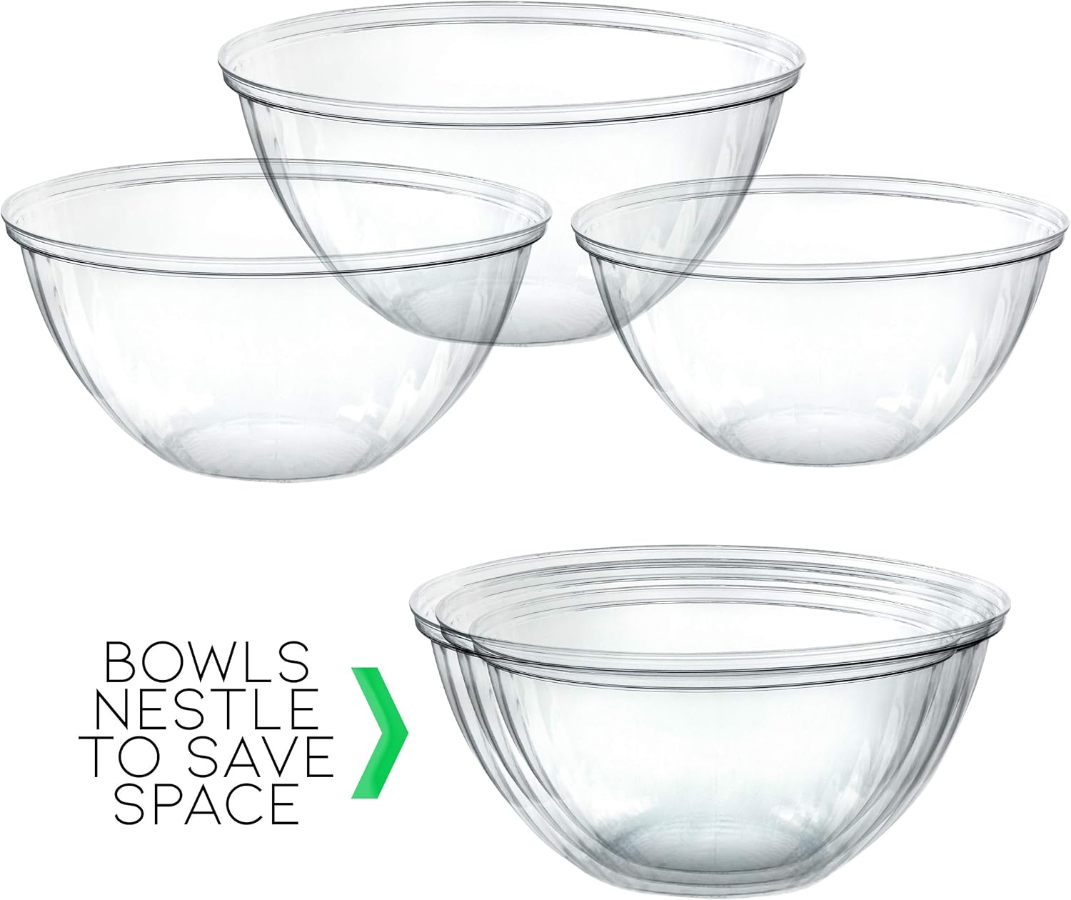PLASTICPRO Disposable Round Crystal Clear Serving Bowls, Party Snack or Salad Bowl, Plastic Clear Chip Bowls, Party Snack Bowls, Candy Dish, Salad (2, 96 OUNCE)
