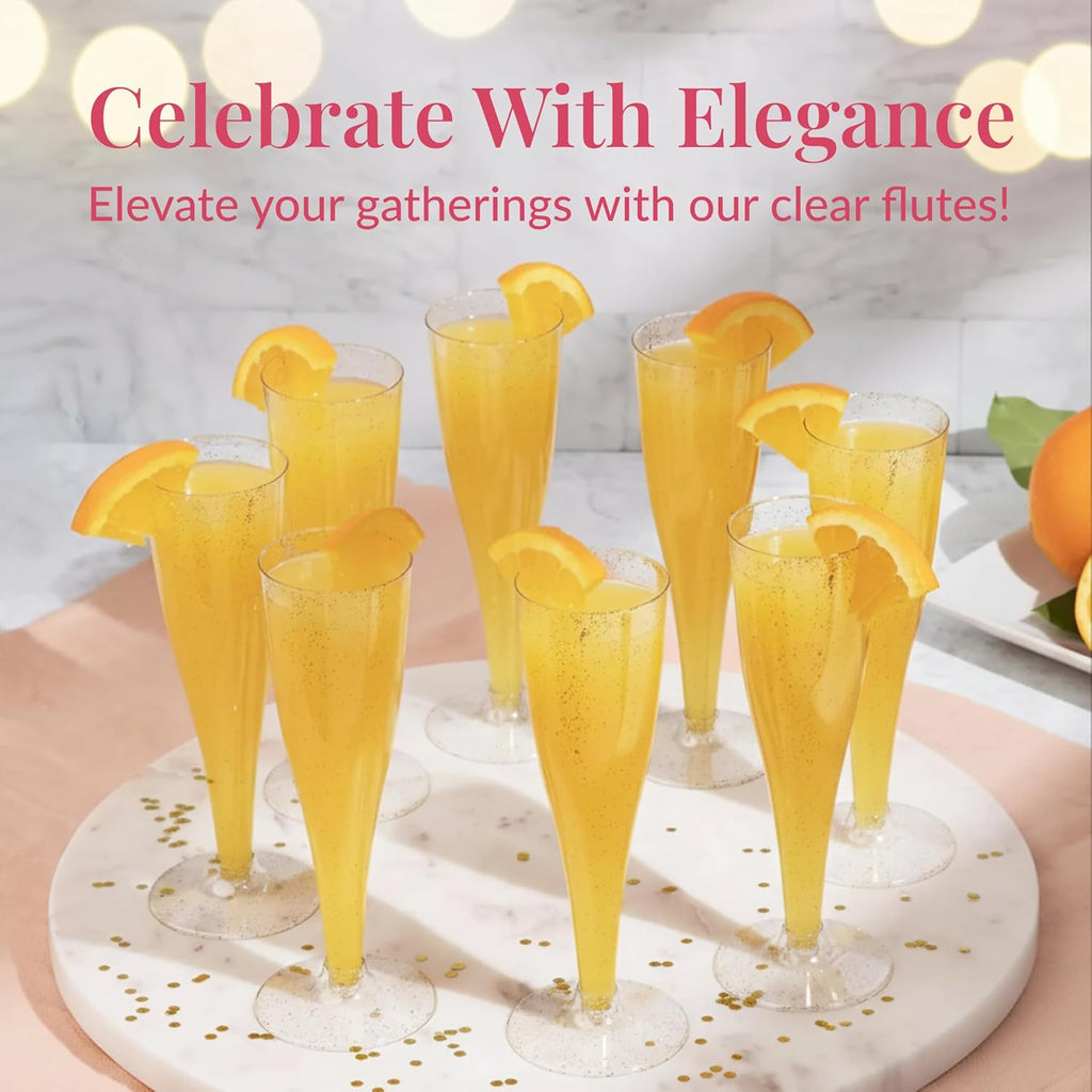 Prestee 24 Plastic Champagne Flutes - Gold Champagne Flutes Plastic - Gold Disposable Mimosa Flute - Party Supplies - Disposable Cocktail Glasses - Mimosa Bar, Wedding, Shower Party