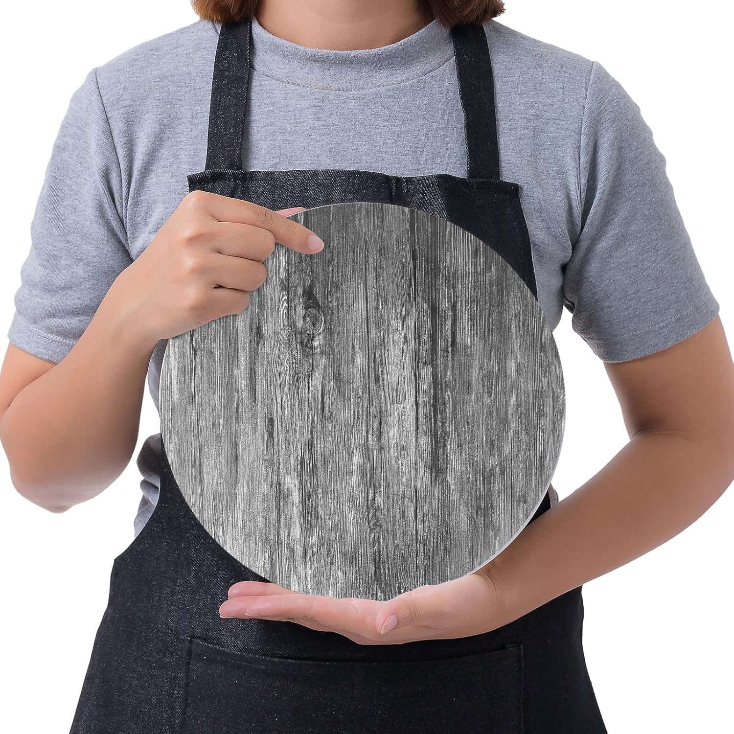 Melamine Dinnerware Set – Rustic 12 Piece Plates and Bowls, Heavy Duty Dishes for Indoor Outdoor Use, Break-Resistant, Dishwasher Safe，Black Wood Grain