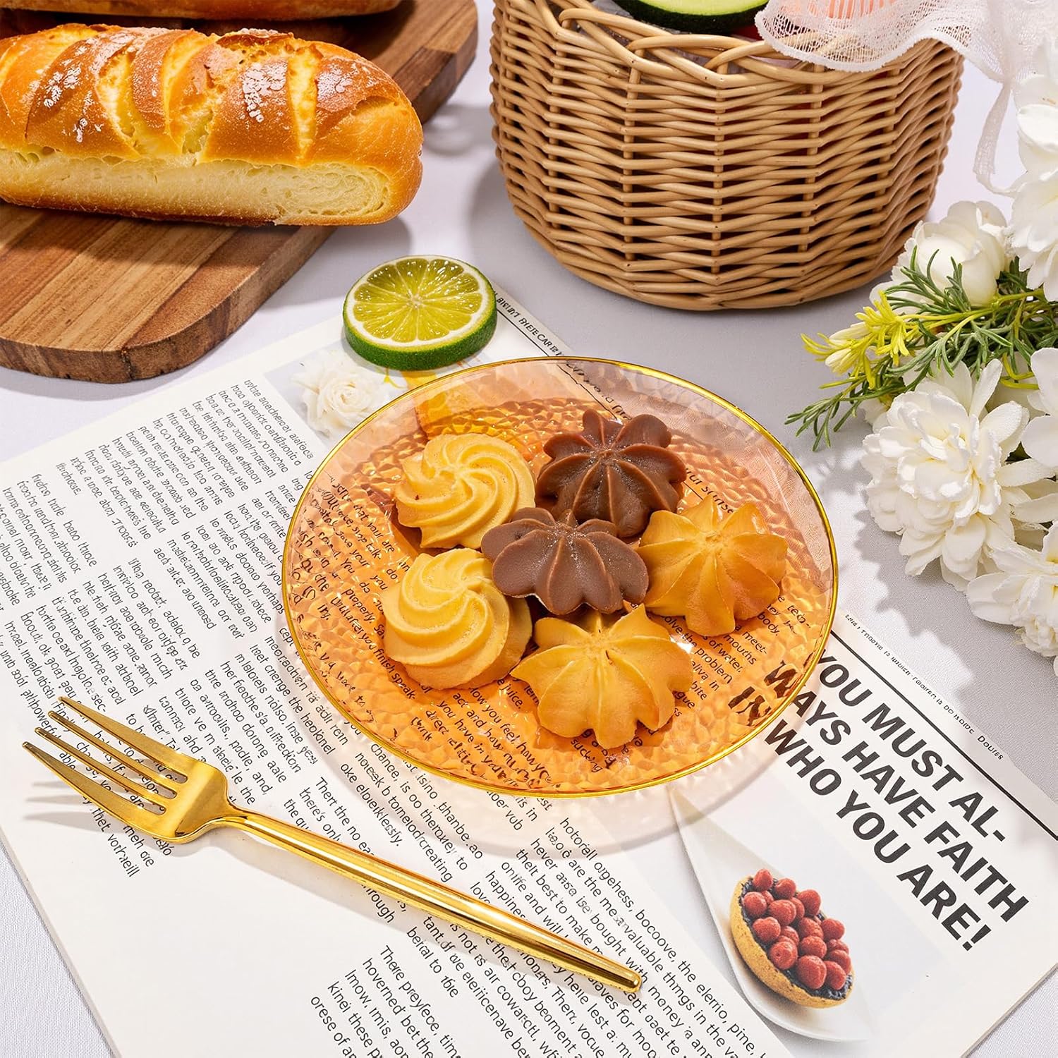 Rubtlamp 100Pcs Orange Gold Thanksgiving Plastic Dessert Plates, 6Inch Small Hammered GoId Disposable Cake Plates, Hard Appetizer Plates, Fancy Plastic Plates for Party Wedding Teatime