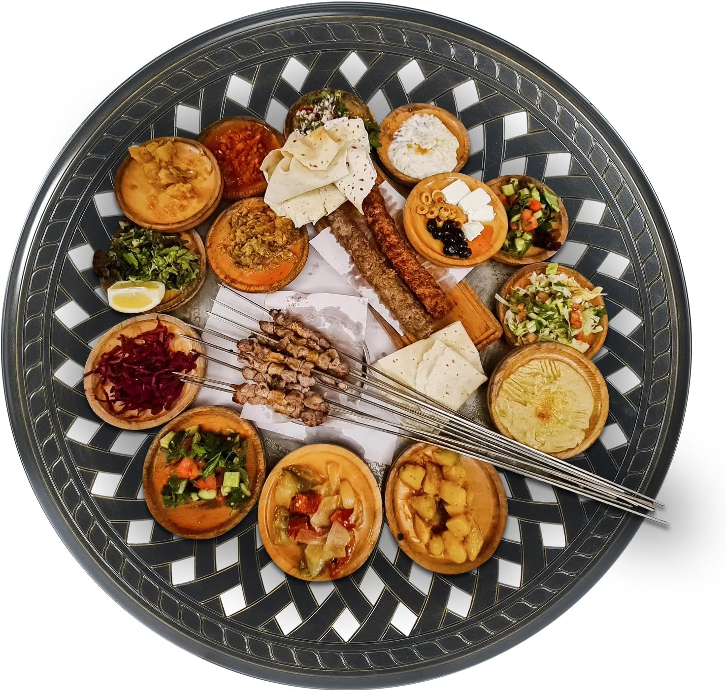 VIVIJASON 31" Cast Aluminum Lazy Susan Turntable, 360° Large Rotating Display Tray with Silent Bearings, Round Table Top Swivel Serving Plate with 2" Umbrella Hole for Outdoor Dining Table