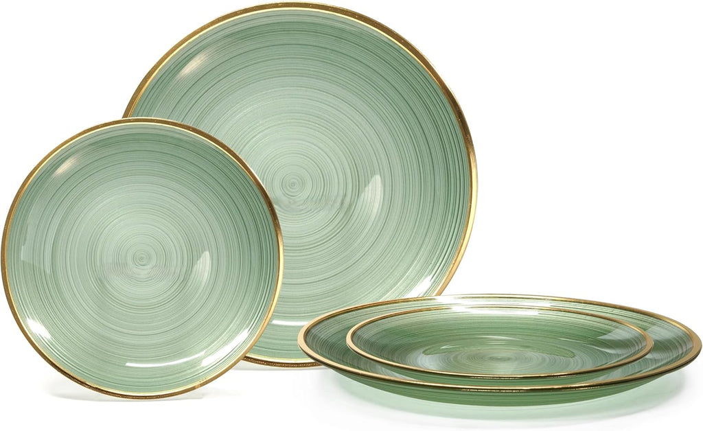 " OCCASIONS " 100 Plates Pack,(50 Guests) Premium Wedding Party Disposable Plastic Plates Set -50 x 10'' Dinner + 50 x 7'' Salad/Dessert (Belize in Green & Gold)