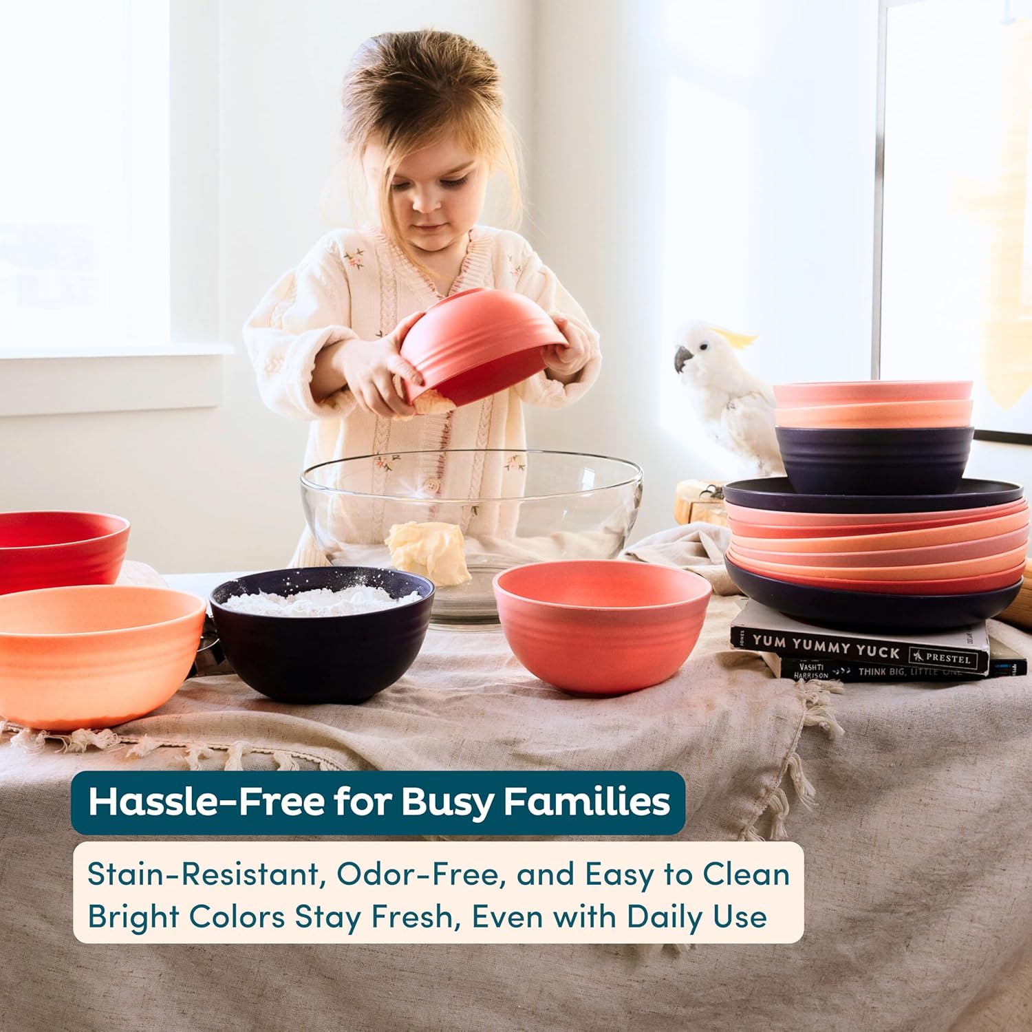 Nook Theory 8-Pack Reusable Wheat Straw Bowls - 26 oz Non Toxic Kids Bowls, Microwave Safe & Dishwasher Safe Cereal and Snack, Unbreakable Dinnerware (Coral)